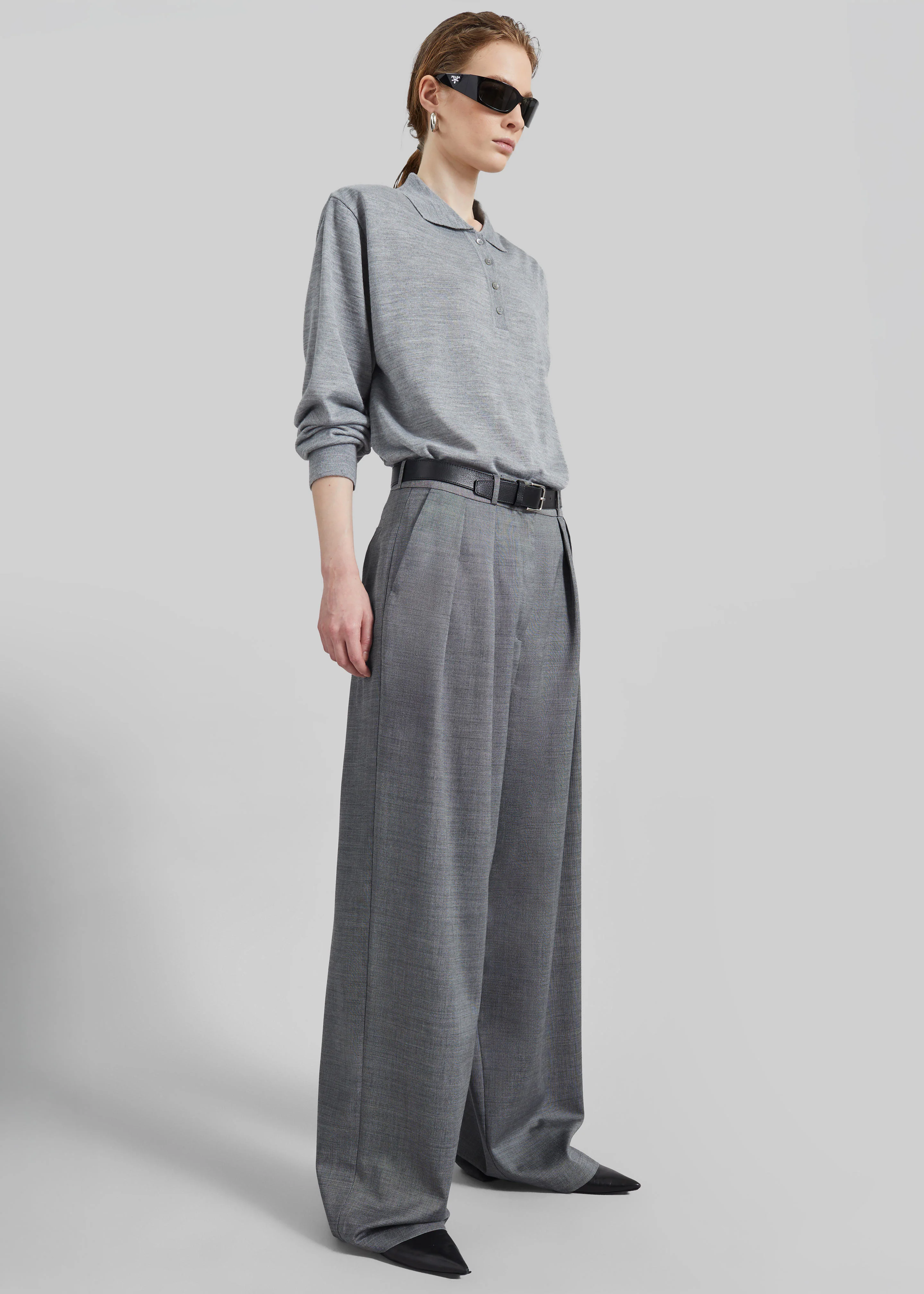 Ripley Pleated Trousers - Grey Melange - Image 14