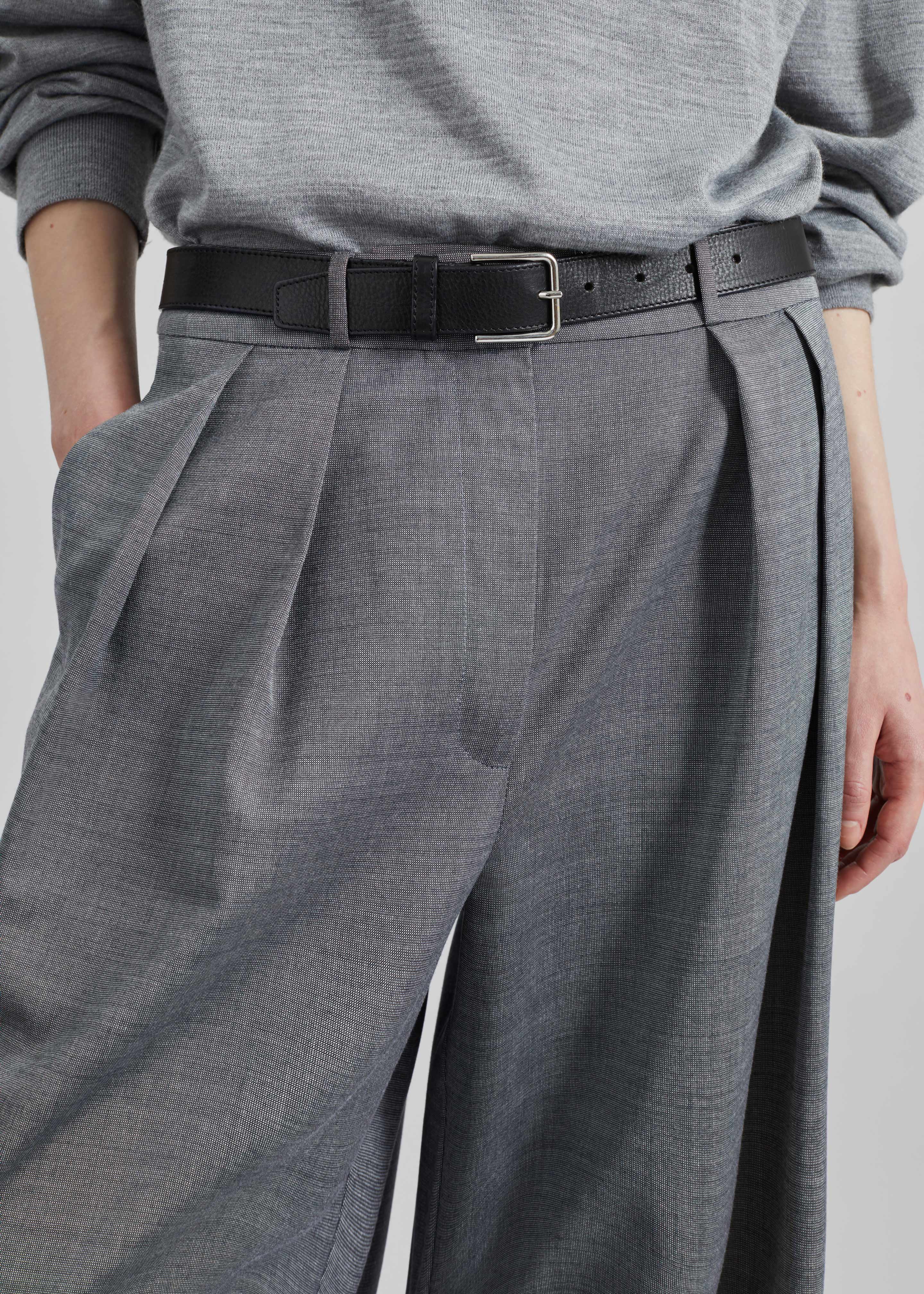 Ripley Pleated Trousers - Grey Melange - Image 15