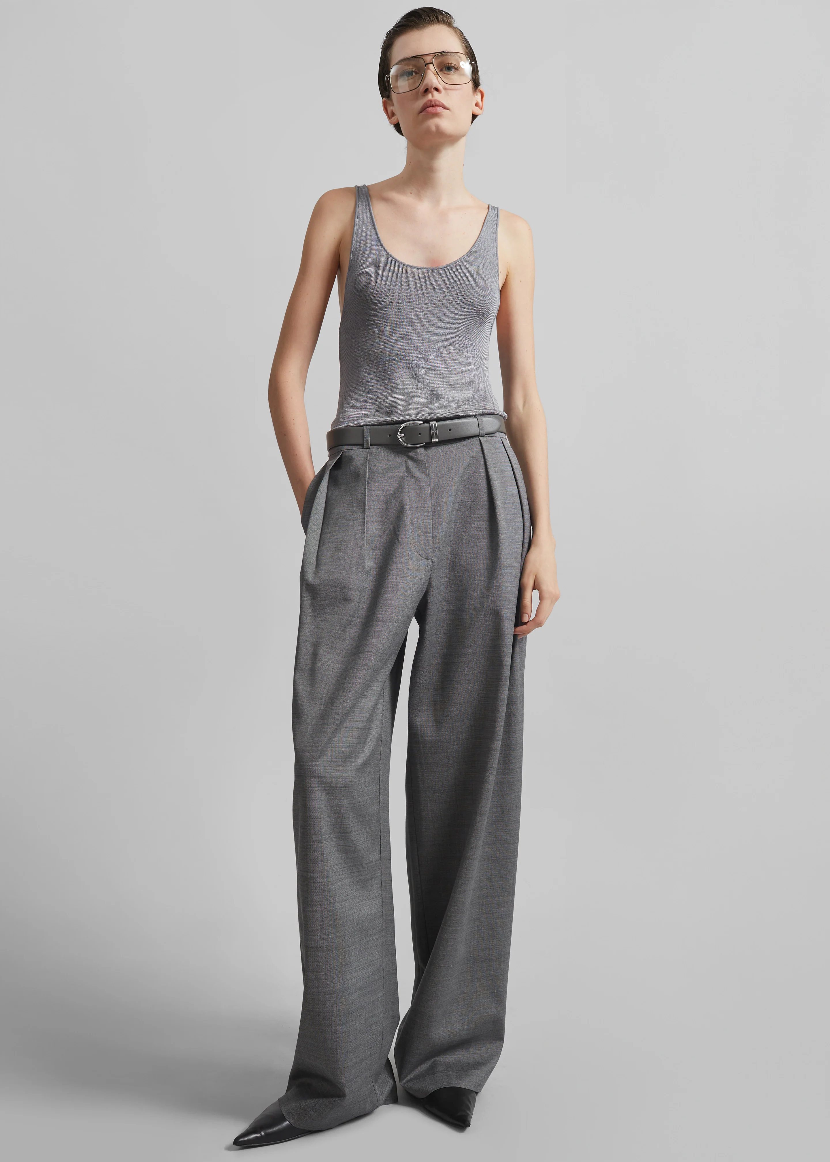 Ripley Pleated Trousers - Grey Melange - Image 5