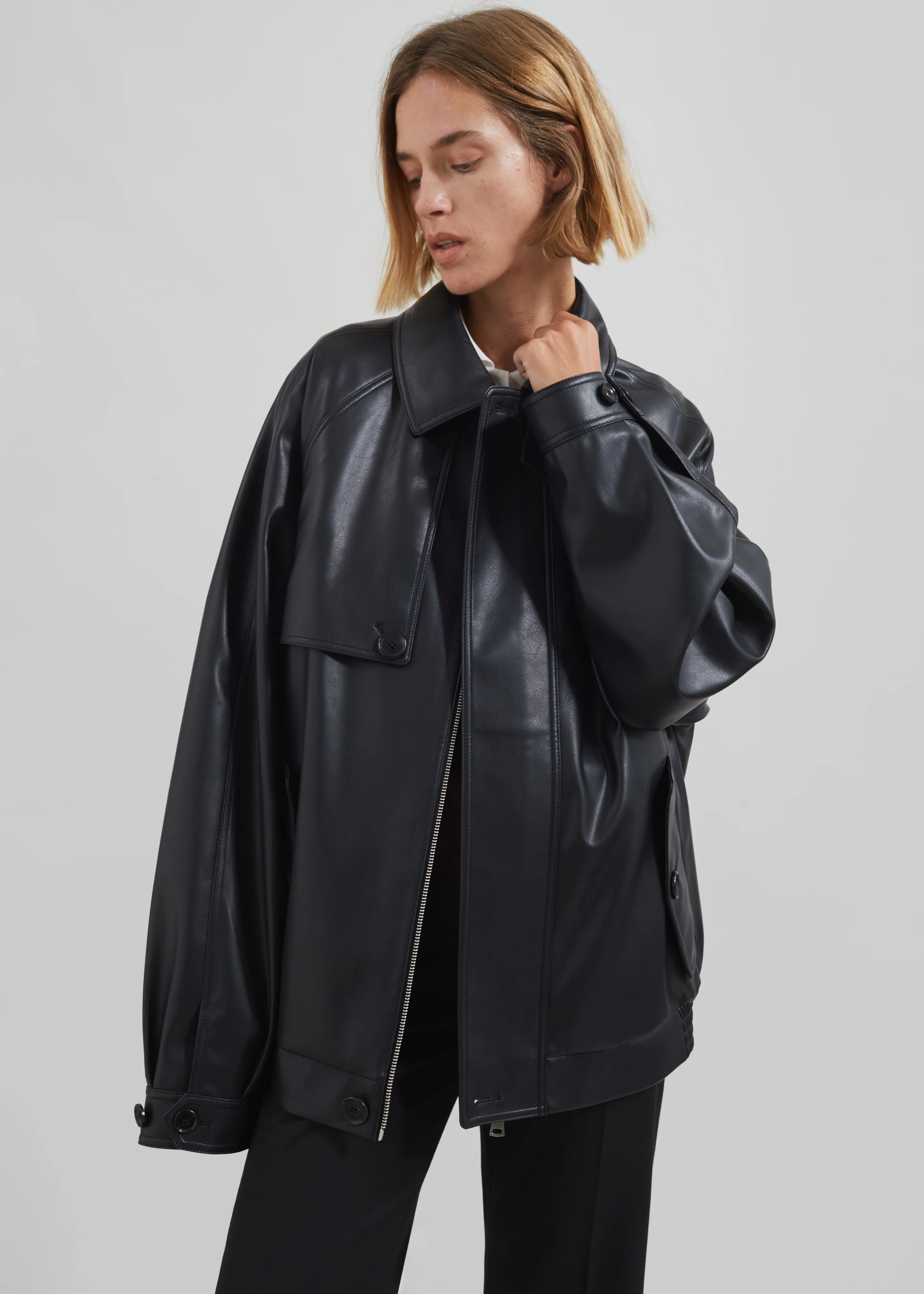 Roisin Faux Leather Jacket - Black - Image 7