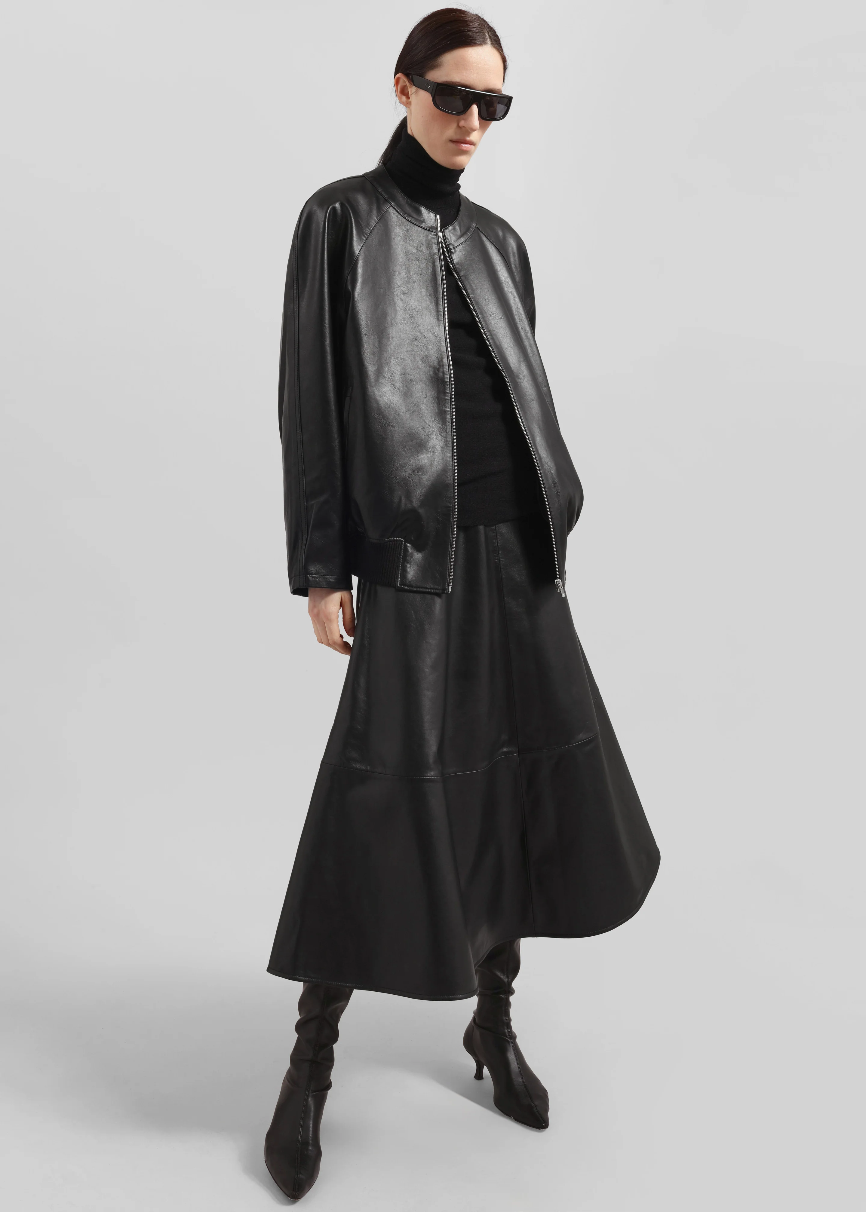 Savil Leather Midi Skirt - Black