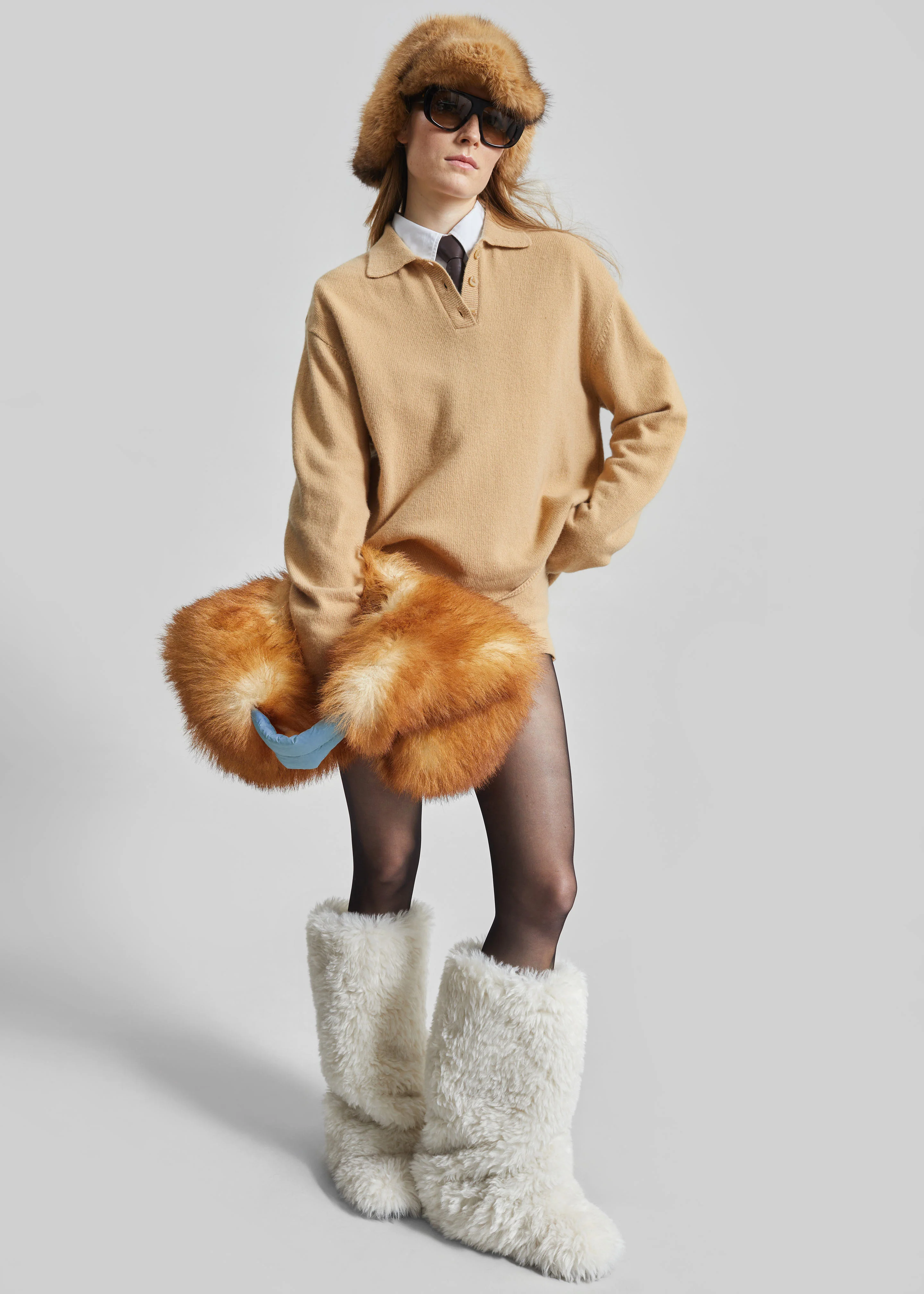 Sella Faux Fur Bag - Camel - Image 5