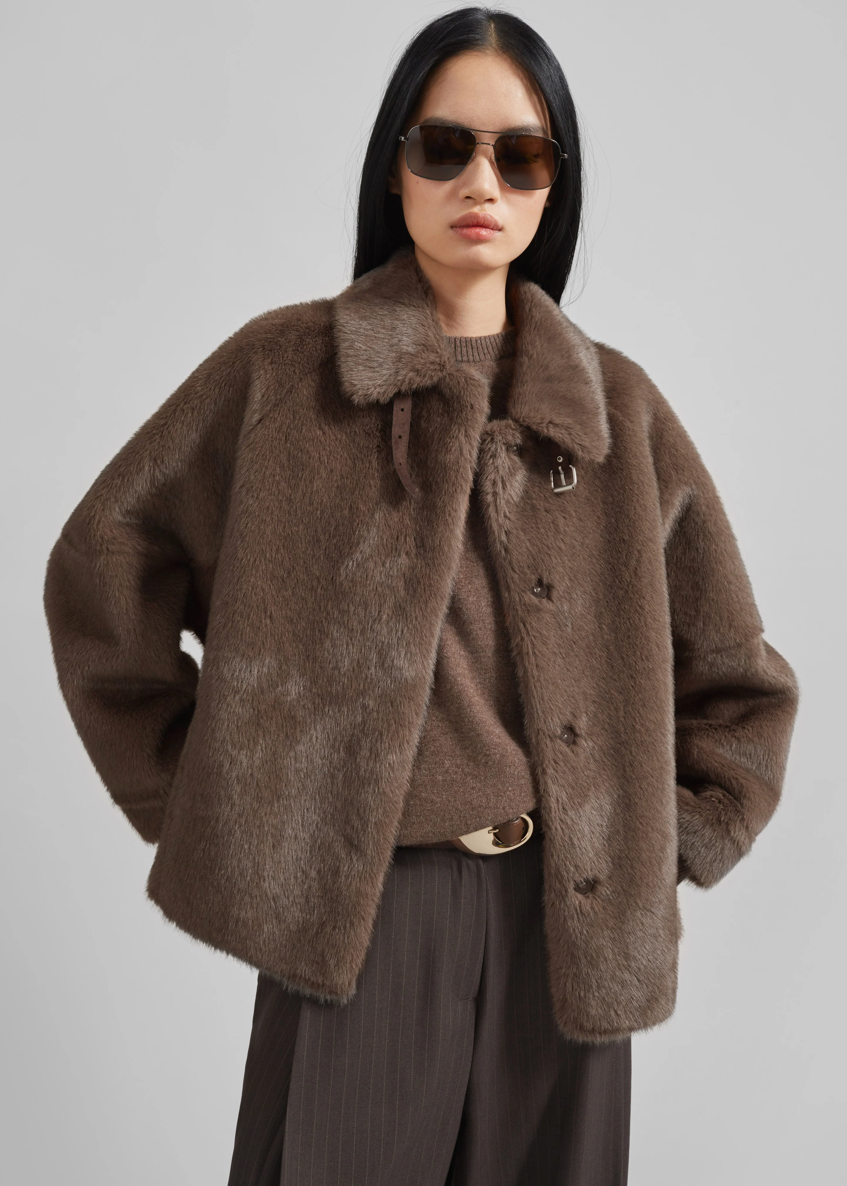 Senja Faux Fur Jacket - Brown - Image 3