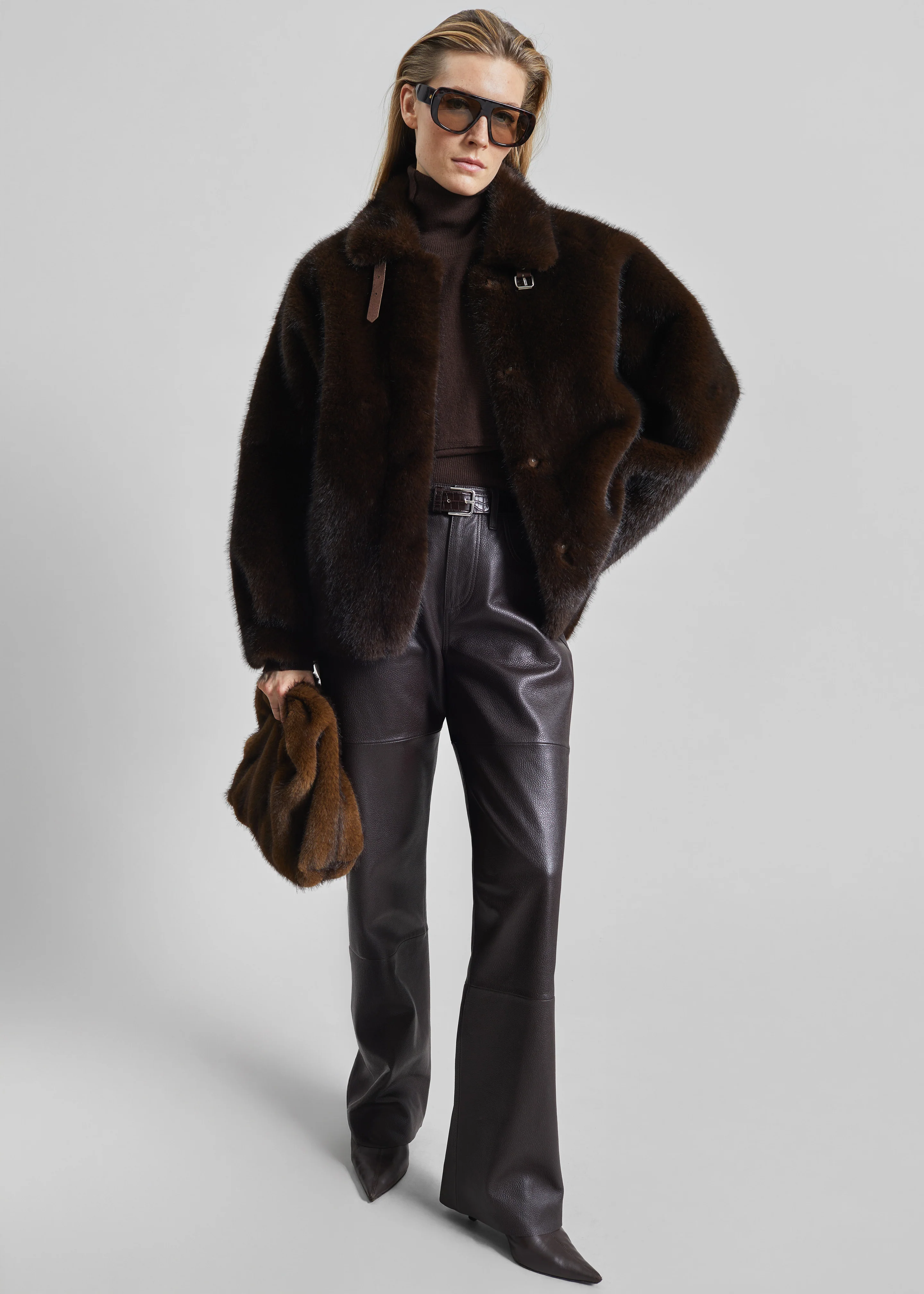 Senja Faux Fur Jacket - Dark Brown - Image 2