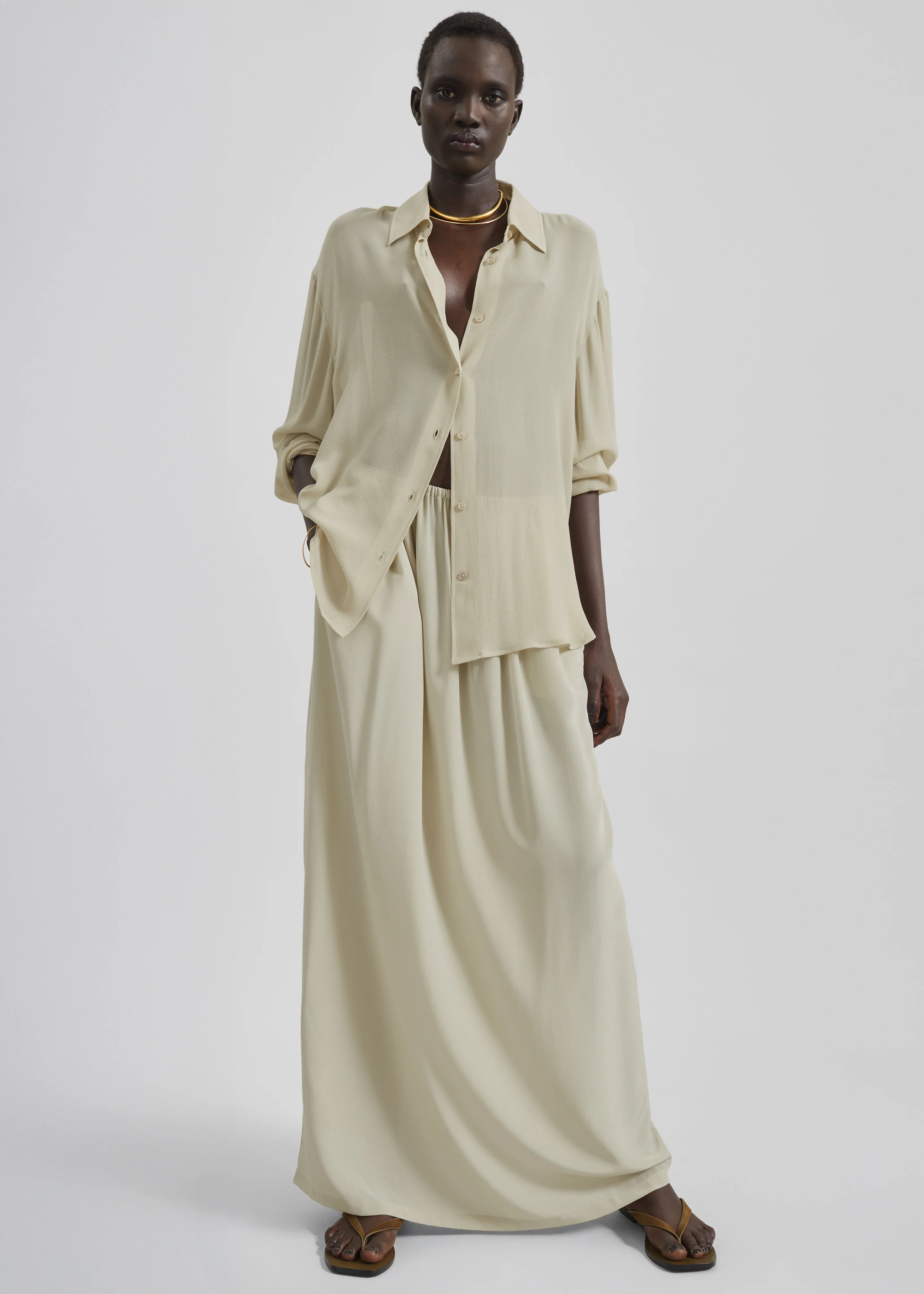 Sibena Silk Maxi Skirt - Cement