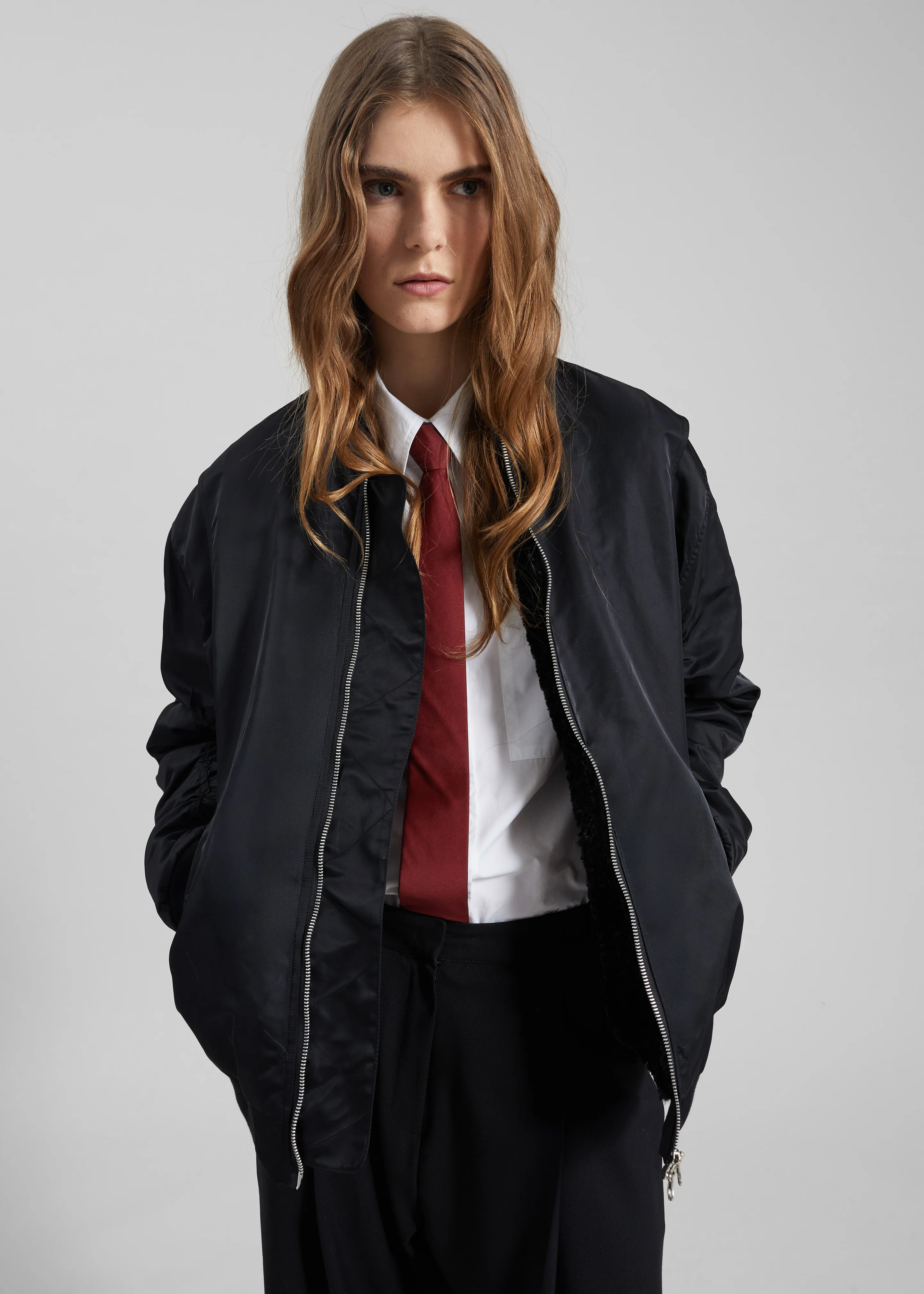 Stellan Faux Shearling Oversized Bomber Jacket - Black