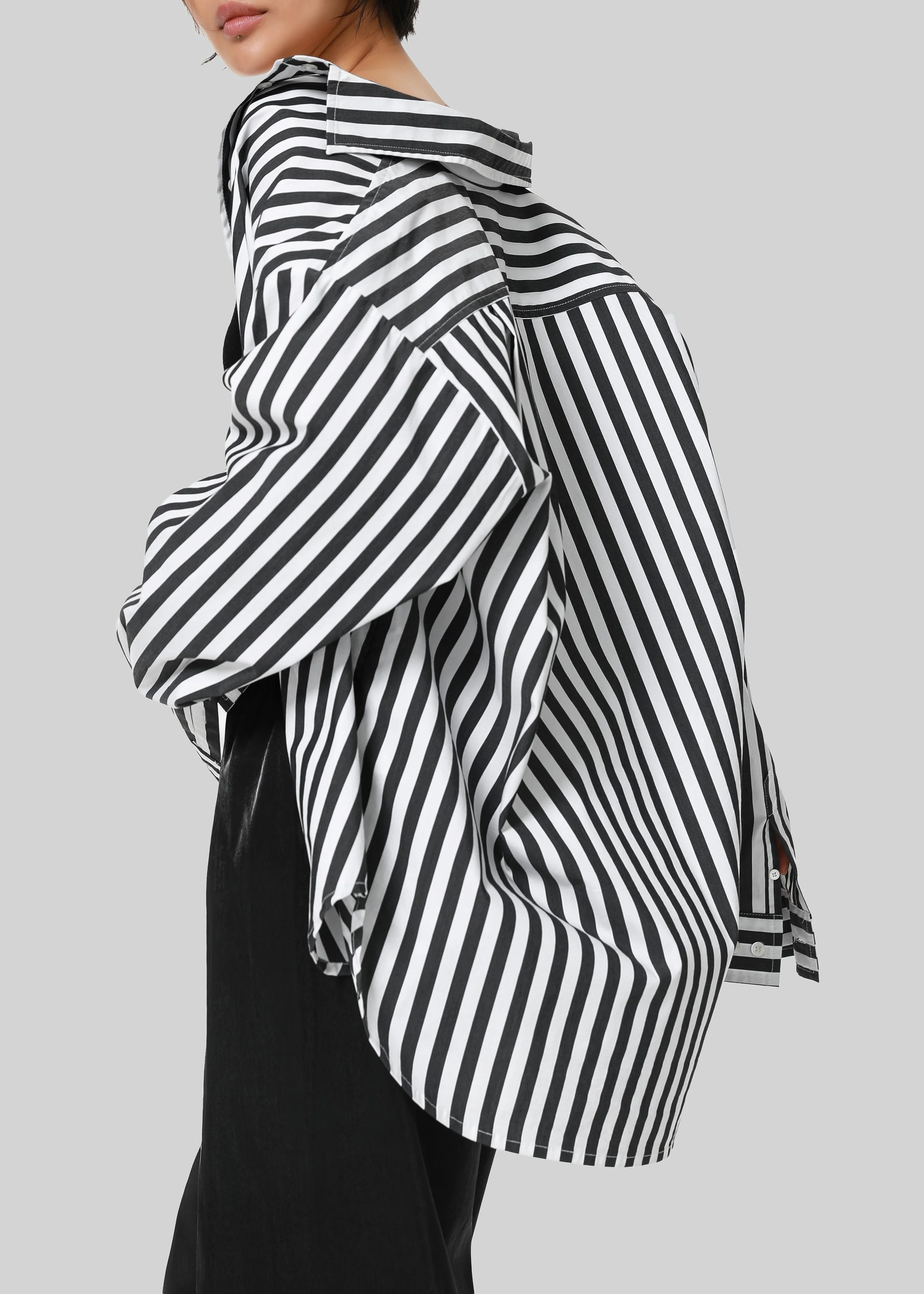 Sylvia Striped Oxford Shirt - Faded Black/White - Image 10