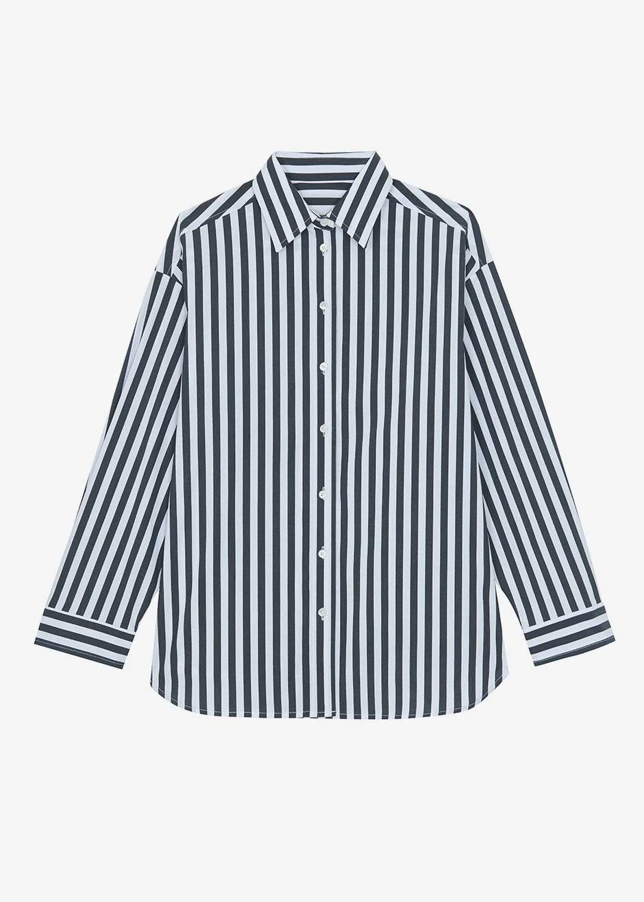 Sylvia Striped Oxford Shirt - Faded Black/White - Image 11