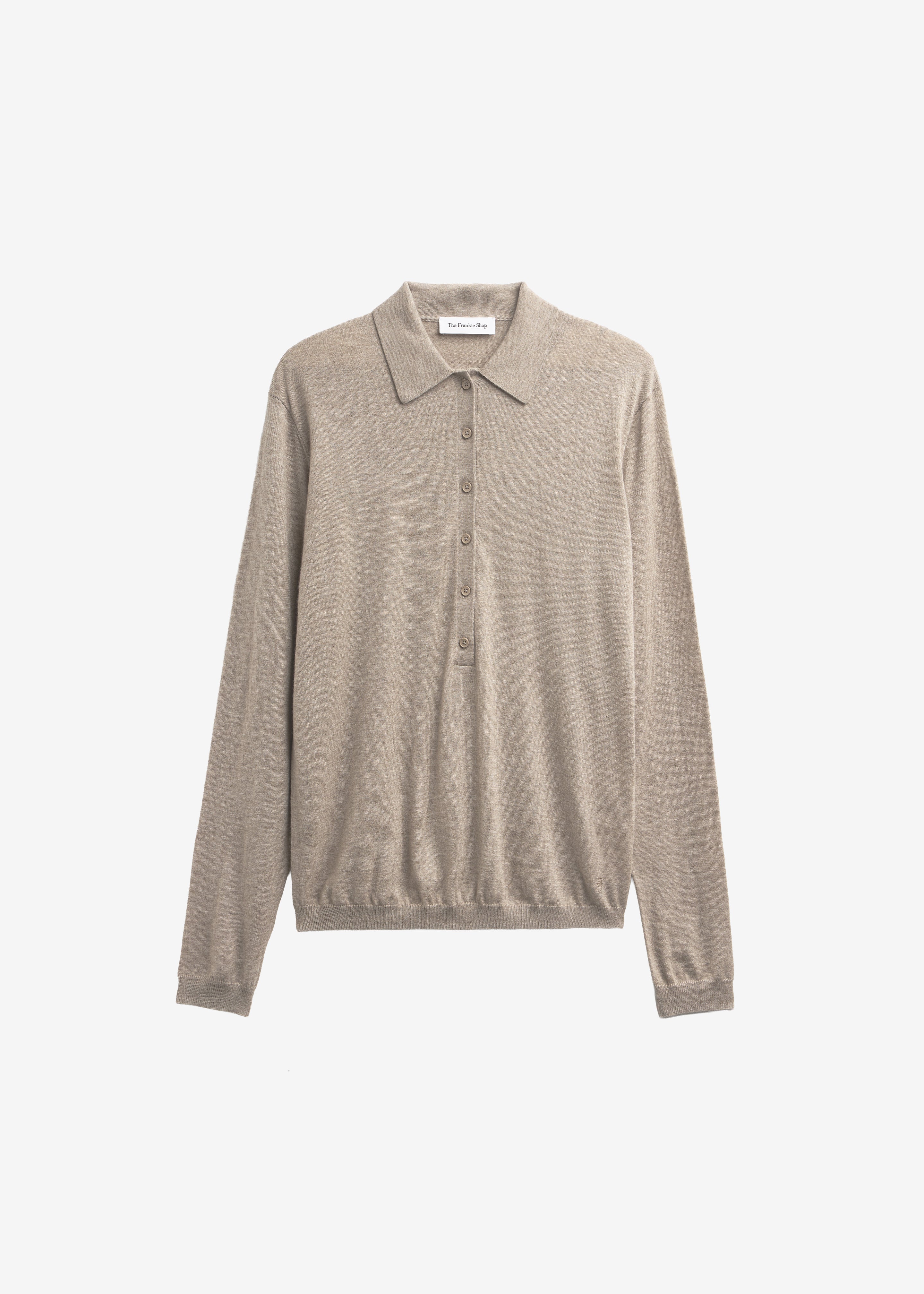Tala Knit V-Neck Polo - Taupe Melange - Image 10