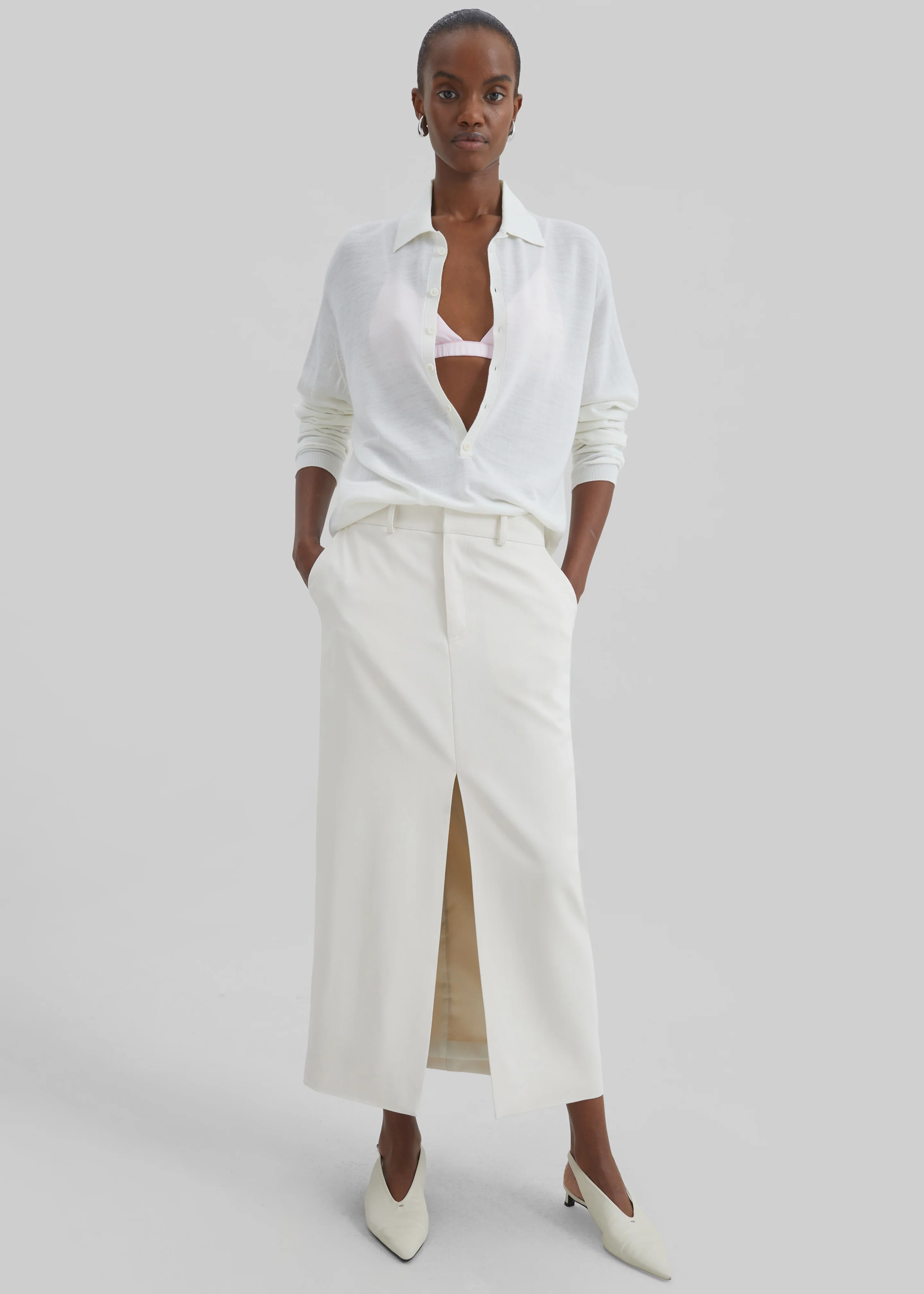 Tala Knit V-Neck Polo - White - Image 3