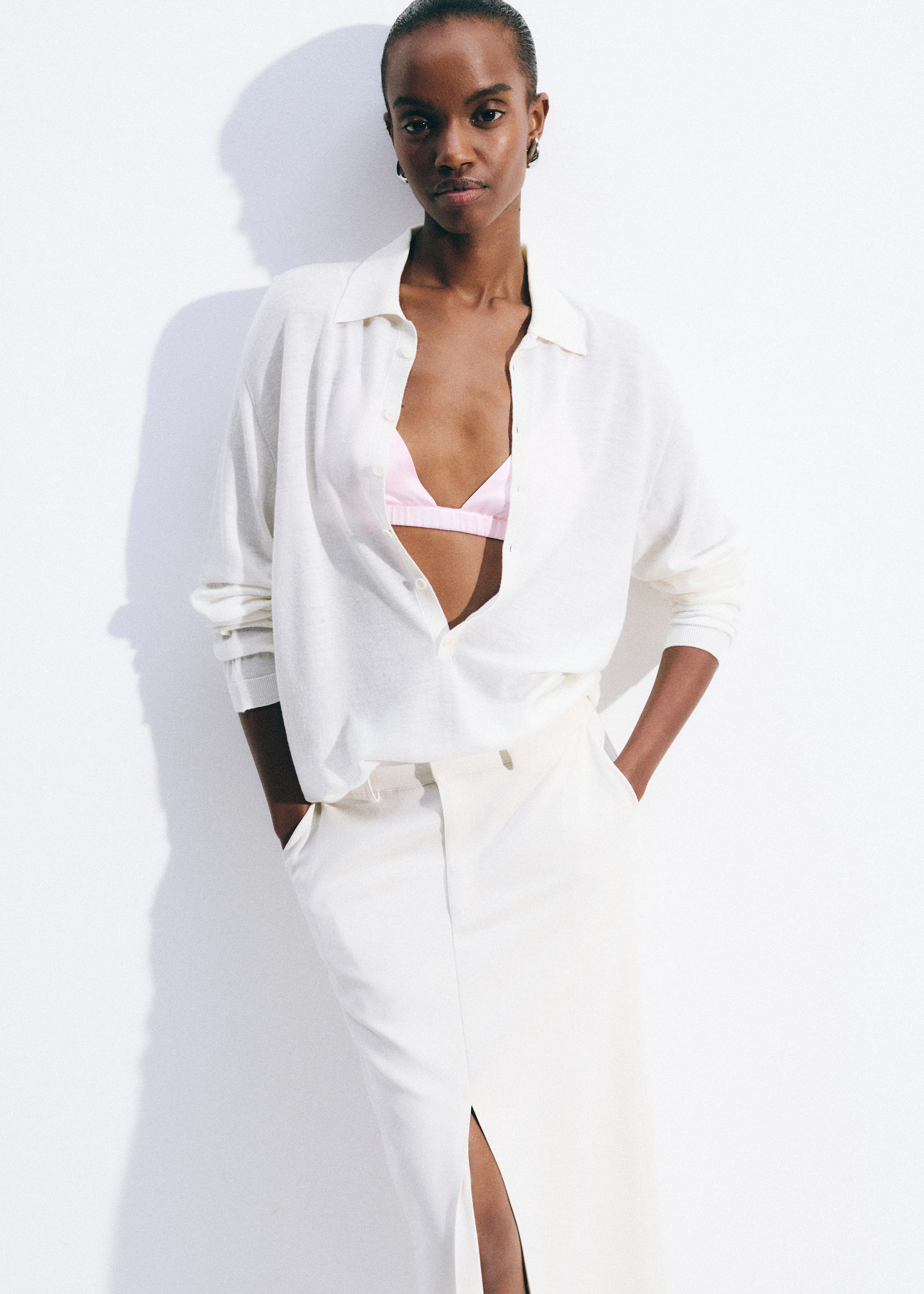 Tala Knit V-Neck Polo - White - Image 5