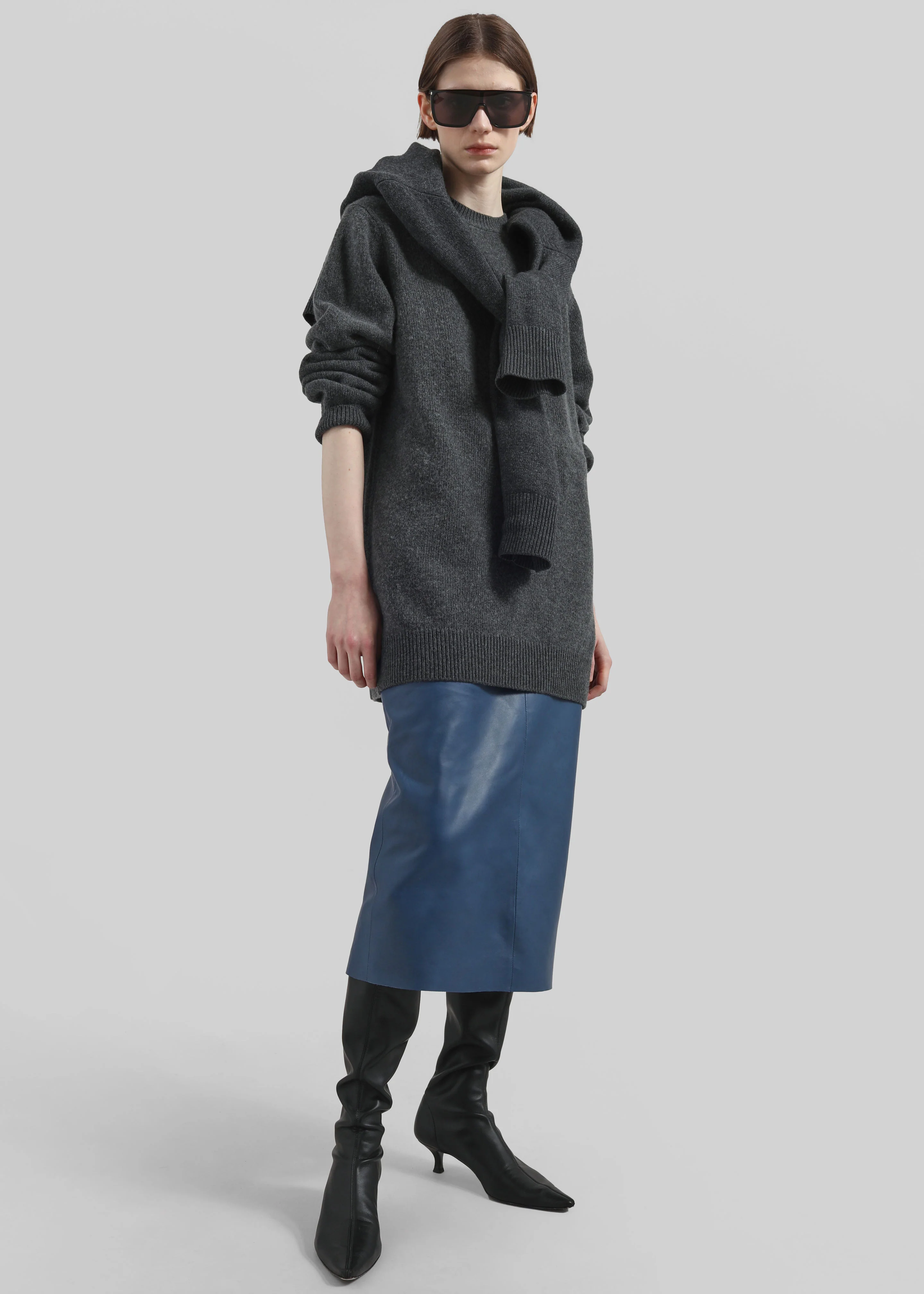 Taney Leather Midi Skirt - Cobalt