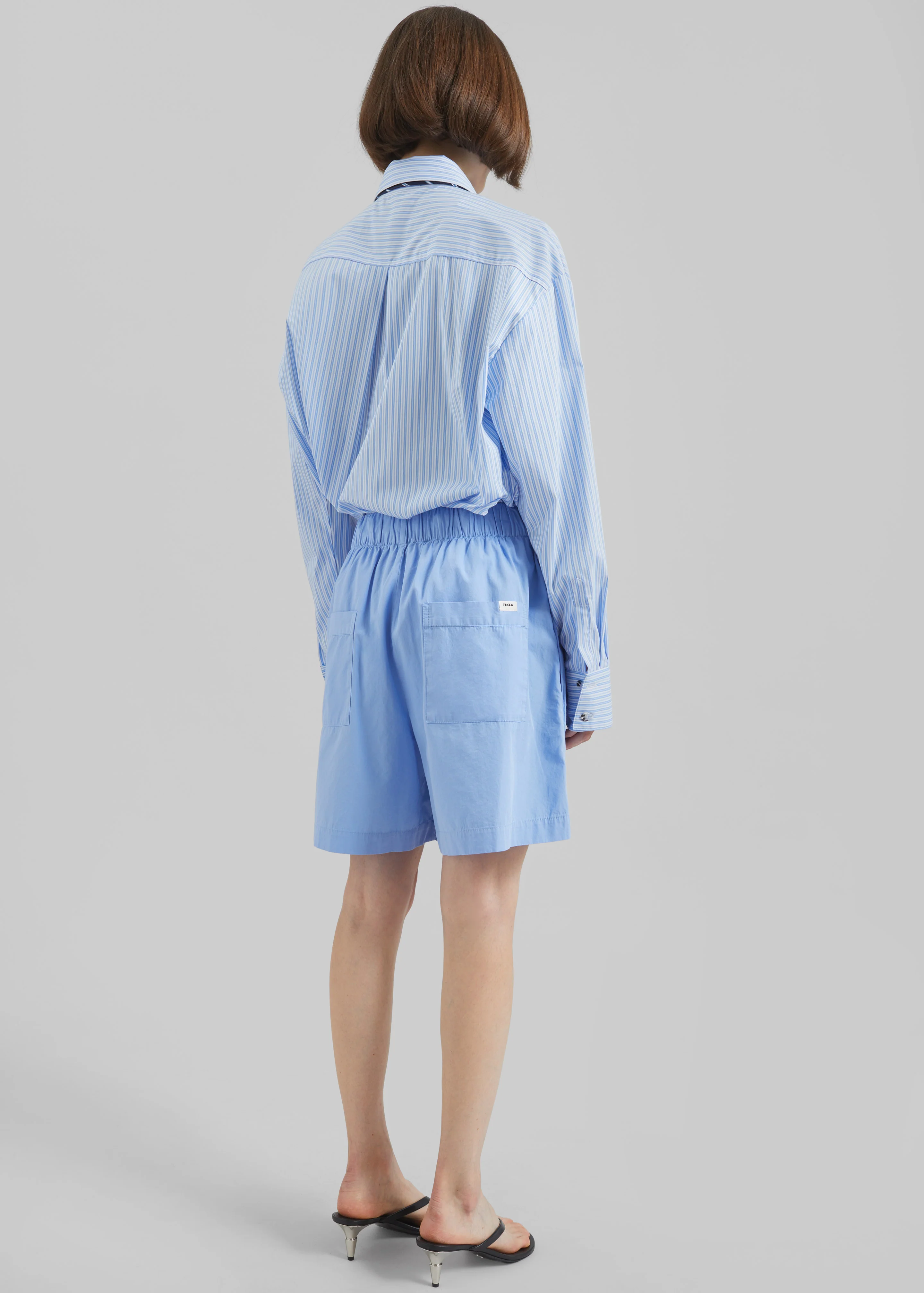 Tekla Poplin Pyjama Shorts - Cornflower Blue - Image 9