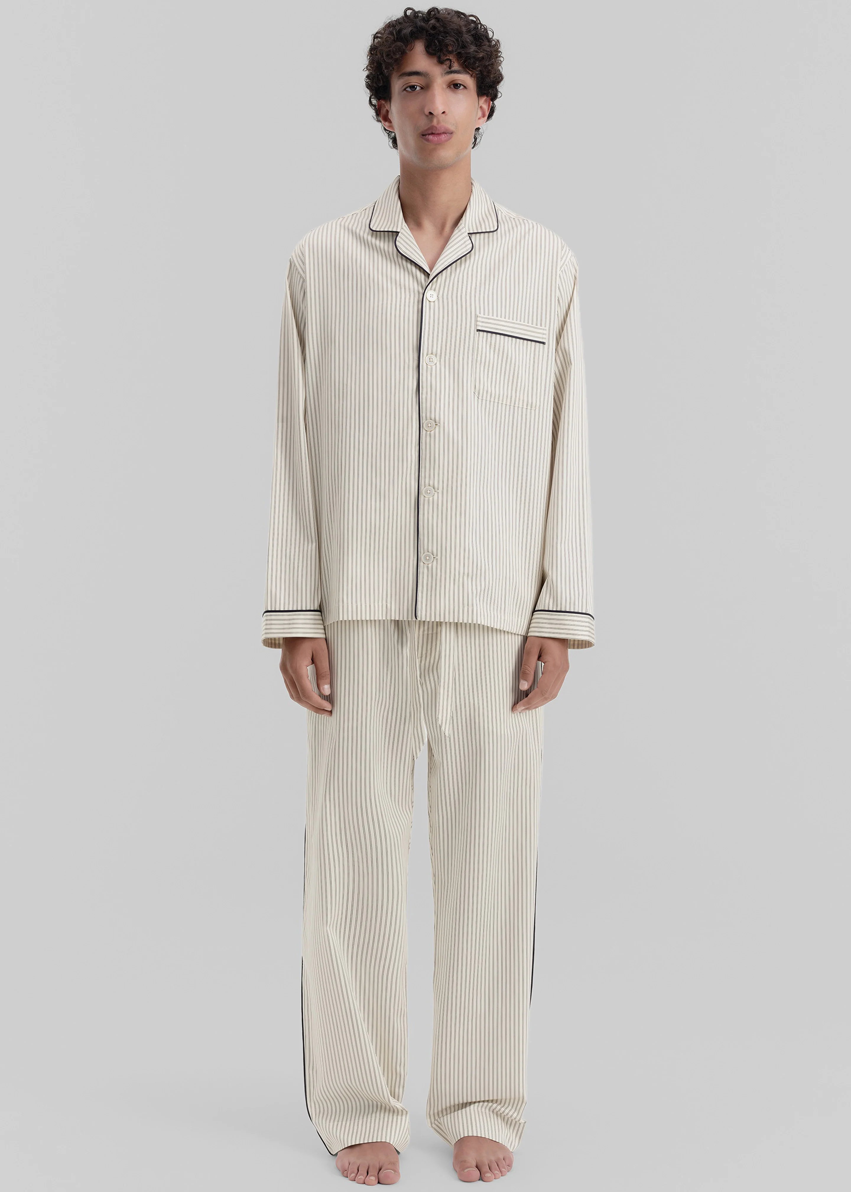 Tekla Sateen Pyjama Shirt - Brown Pinstripe - Image 6