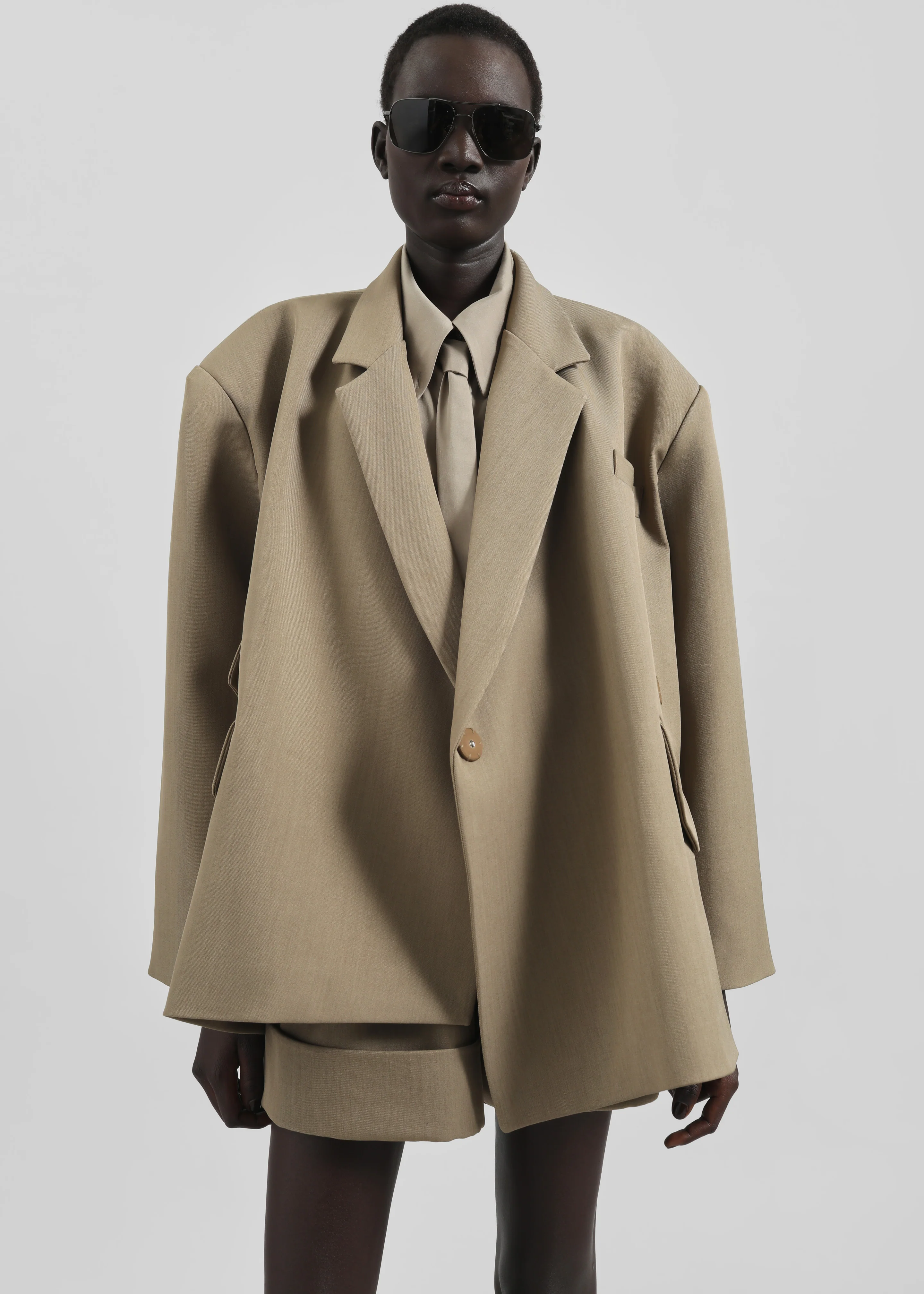 Tolmer Boxy Wrap Blazer - Taupe Melange - Image 4