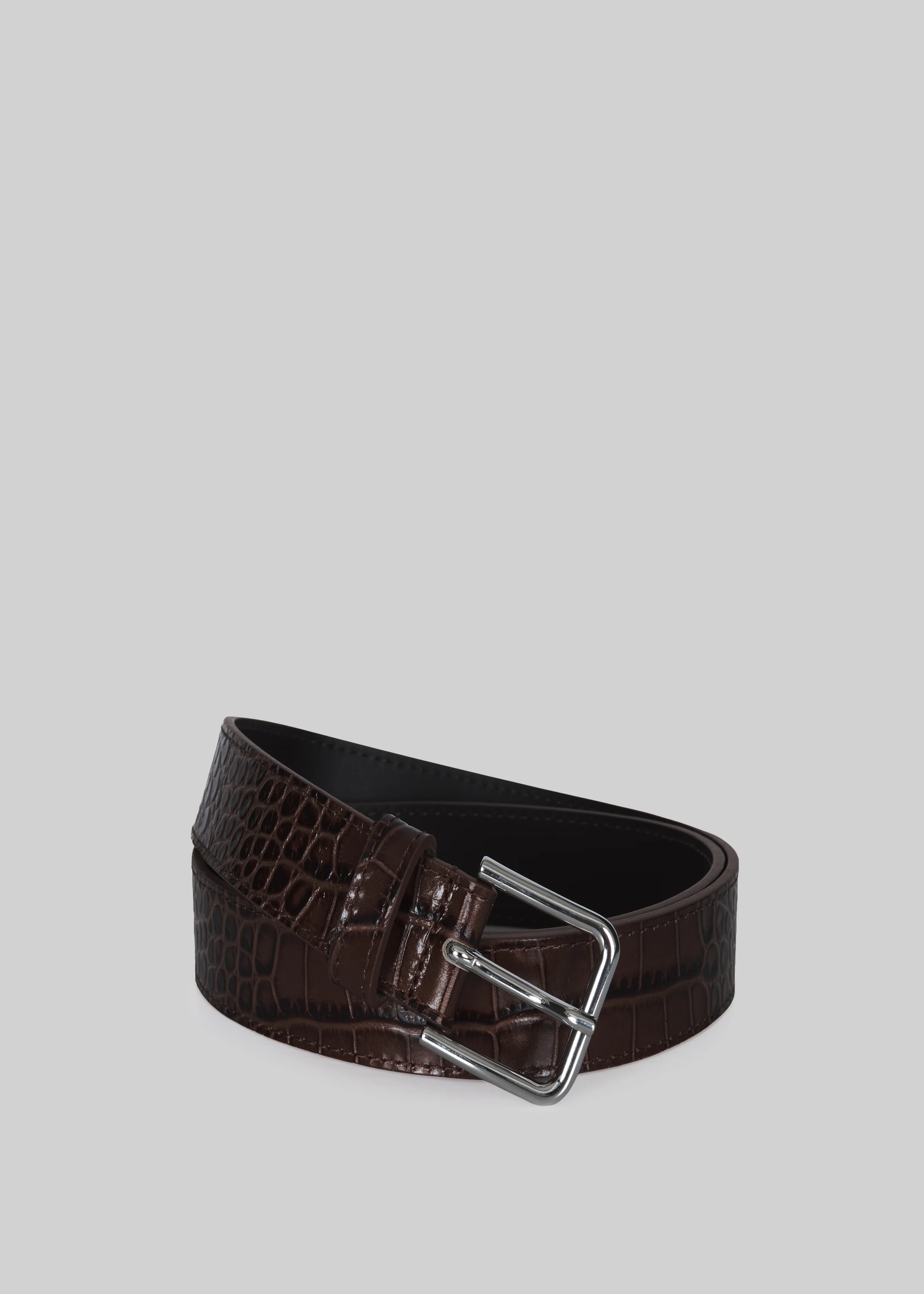 Toni Croc Patent Leather Belt - Brown/Silver