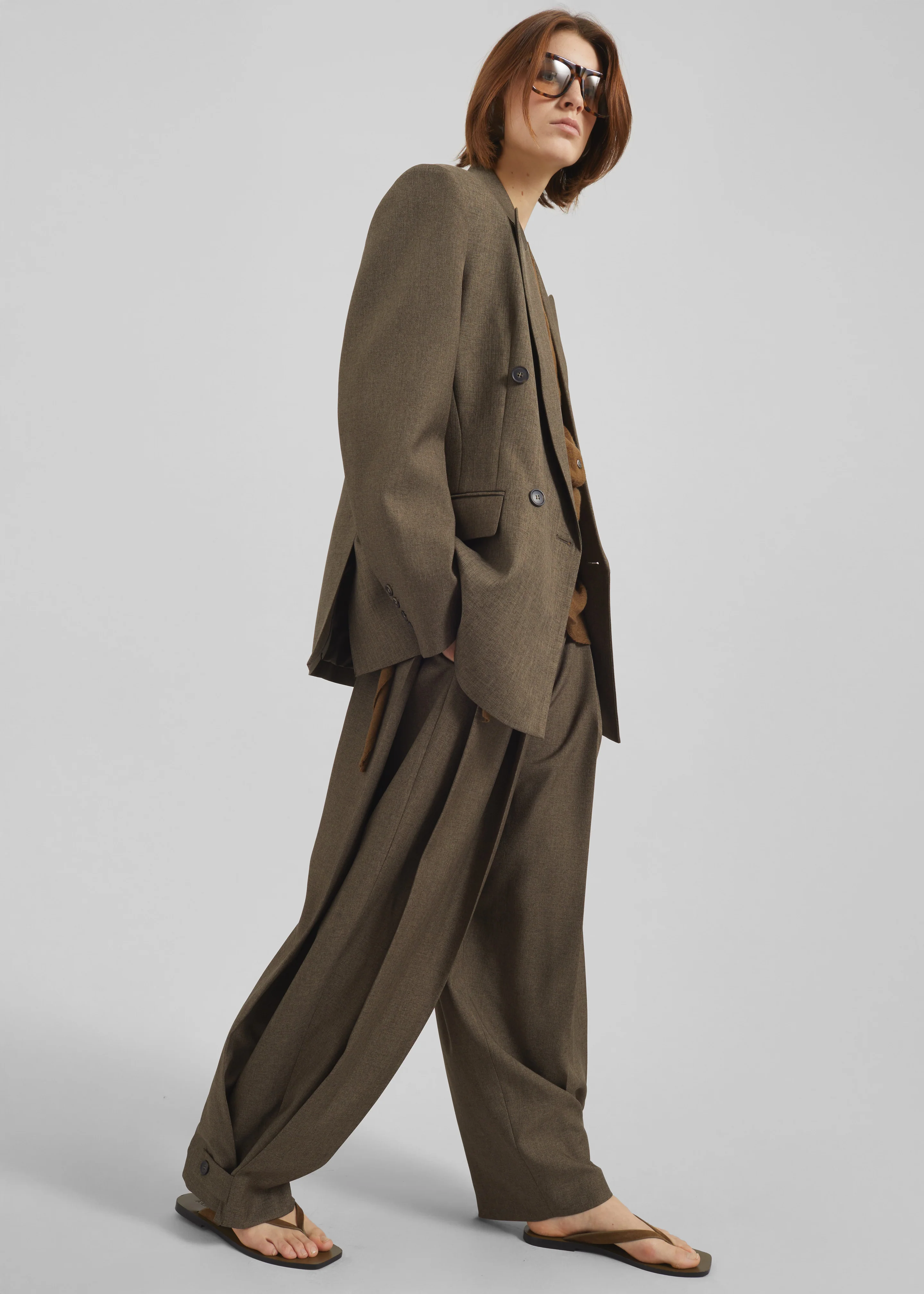 Vallsta Double-Breasted Blazer - Brown Melange - Image 8
