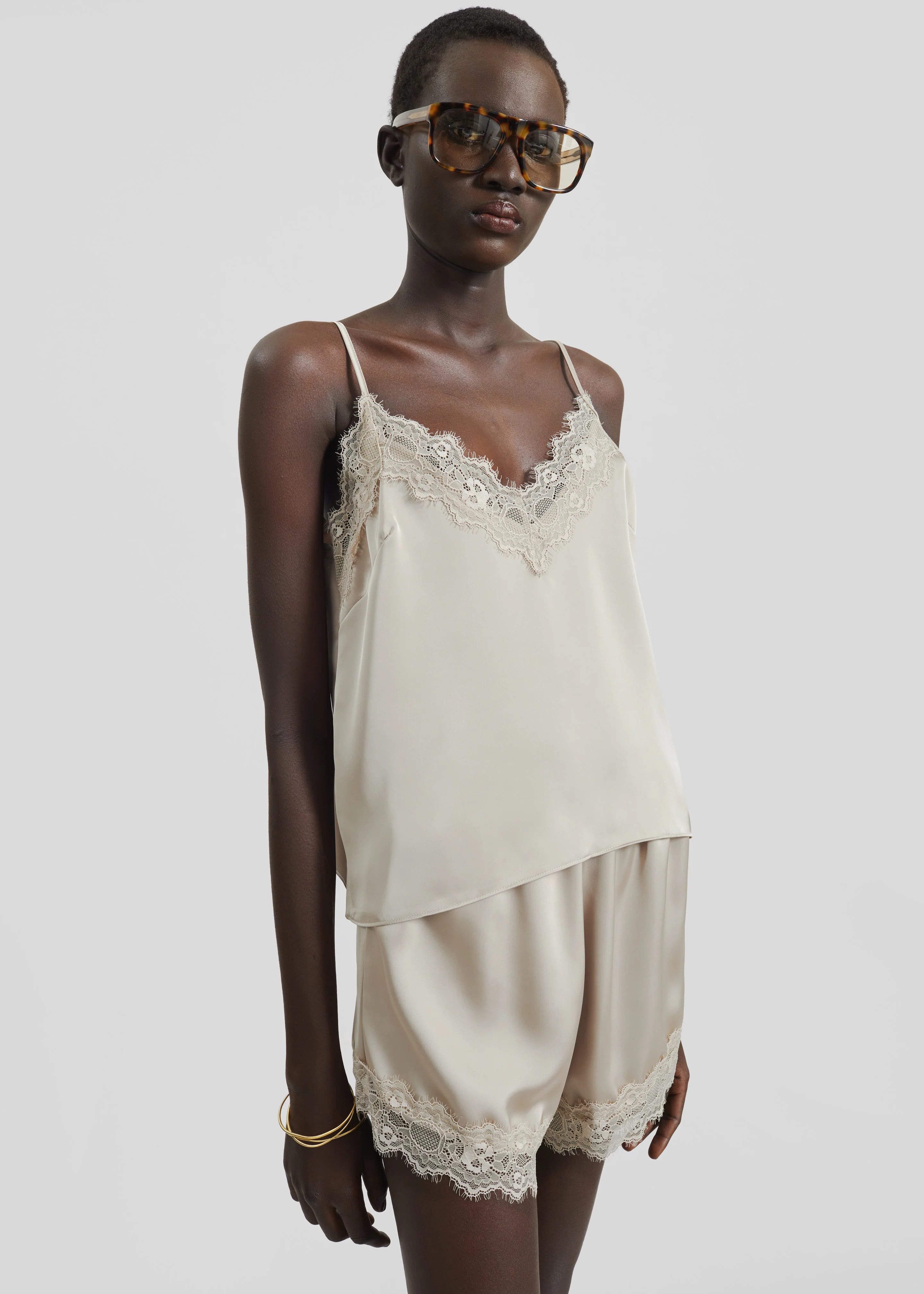 Varnell Satin Lace Top - Beige - Image 3