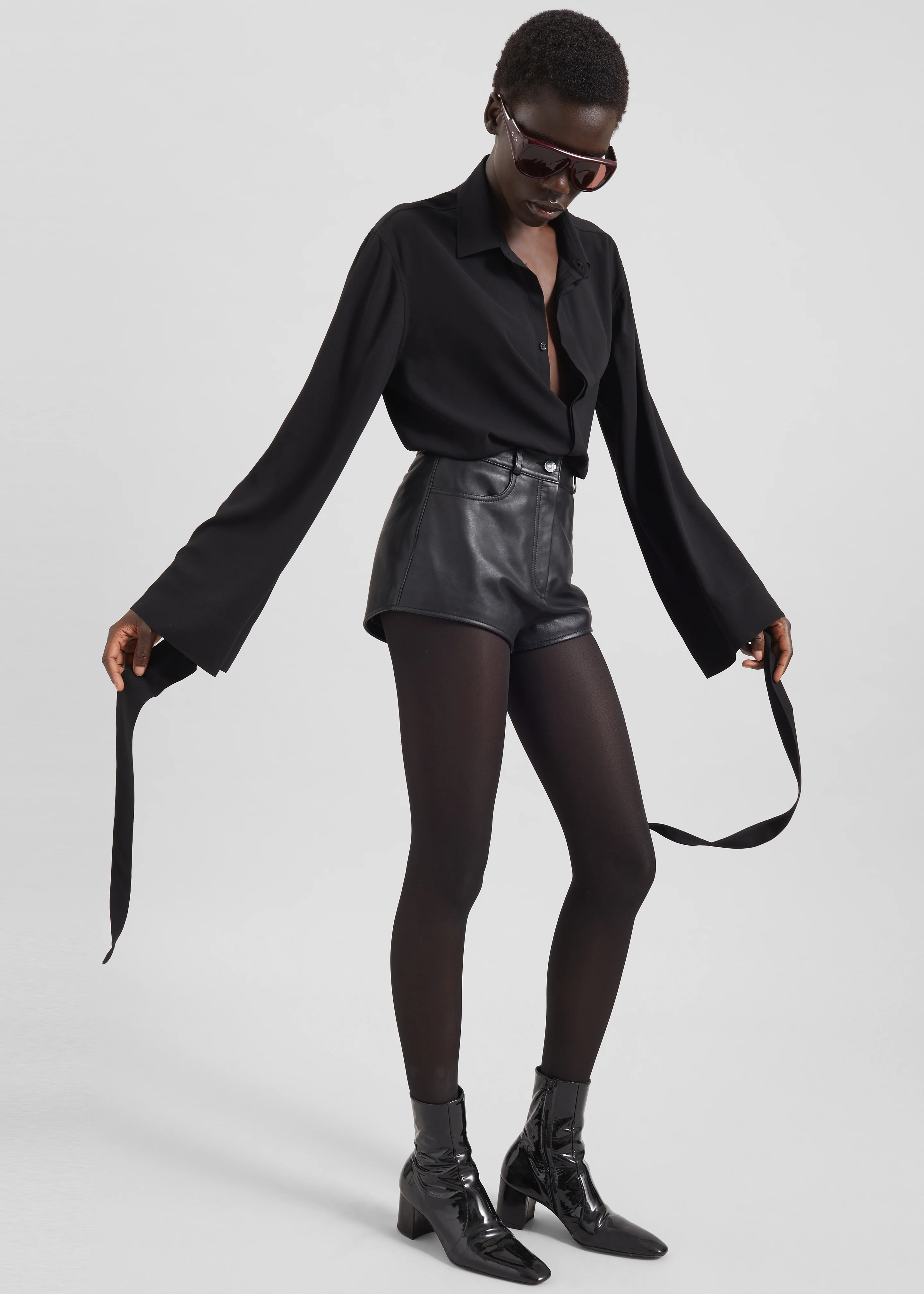 Verlin Sheer Chiffon Tie Cuff Shirt - Black