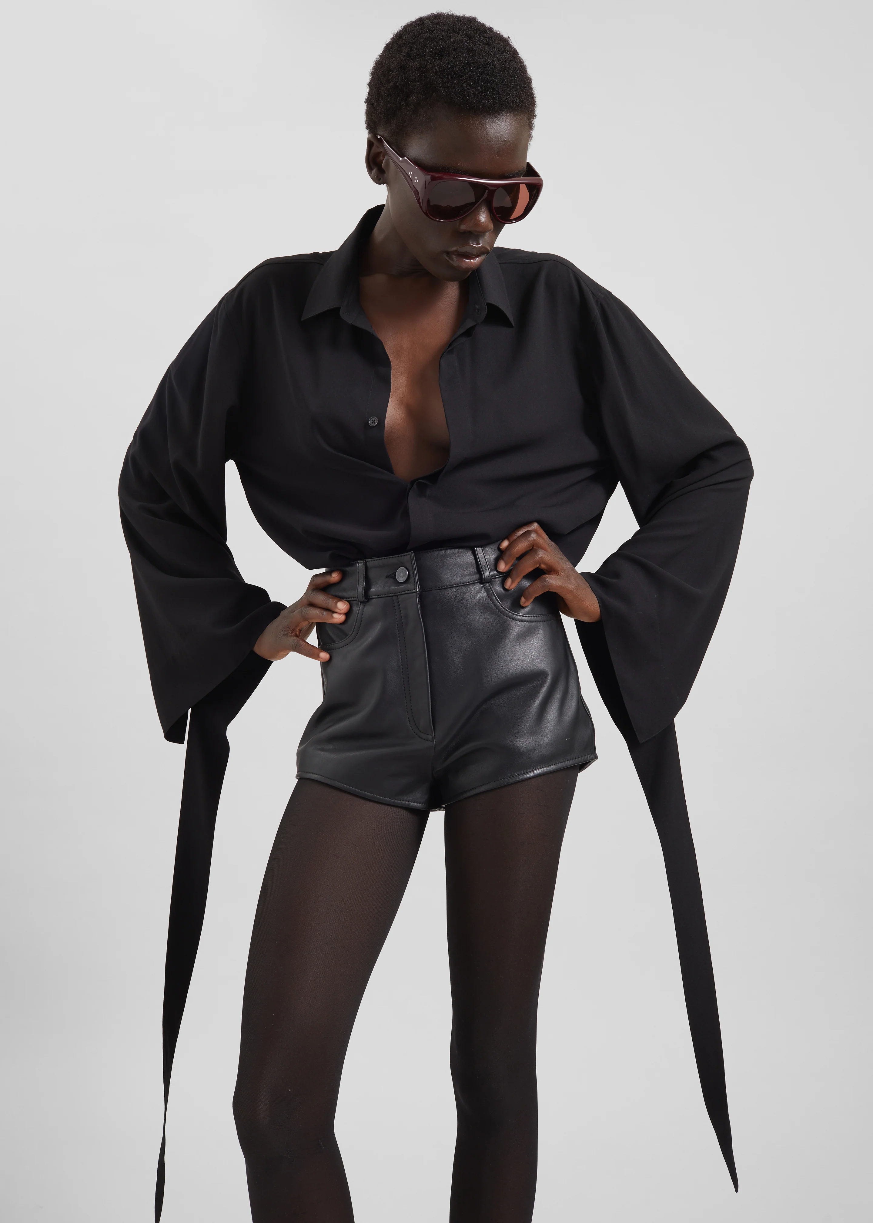 Verlin Sheer Chiffon Tie Cuff Shirt - Black - Image 10