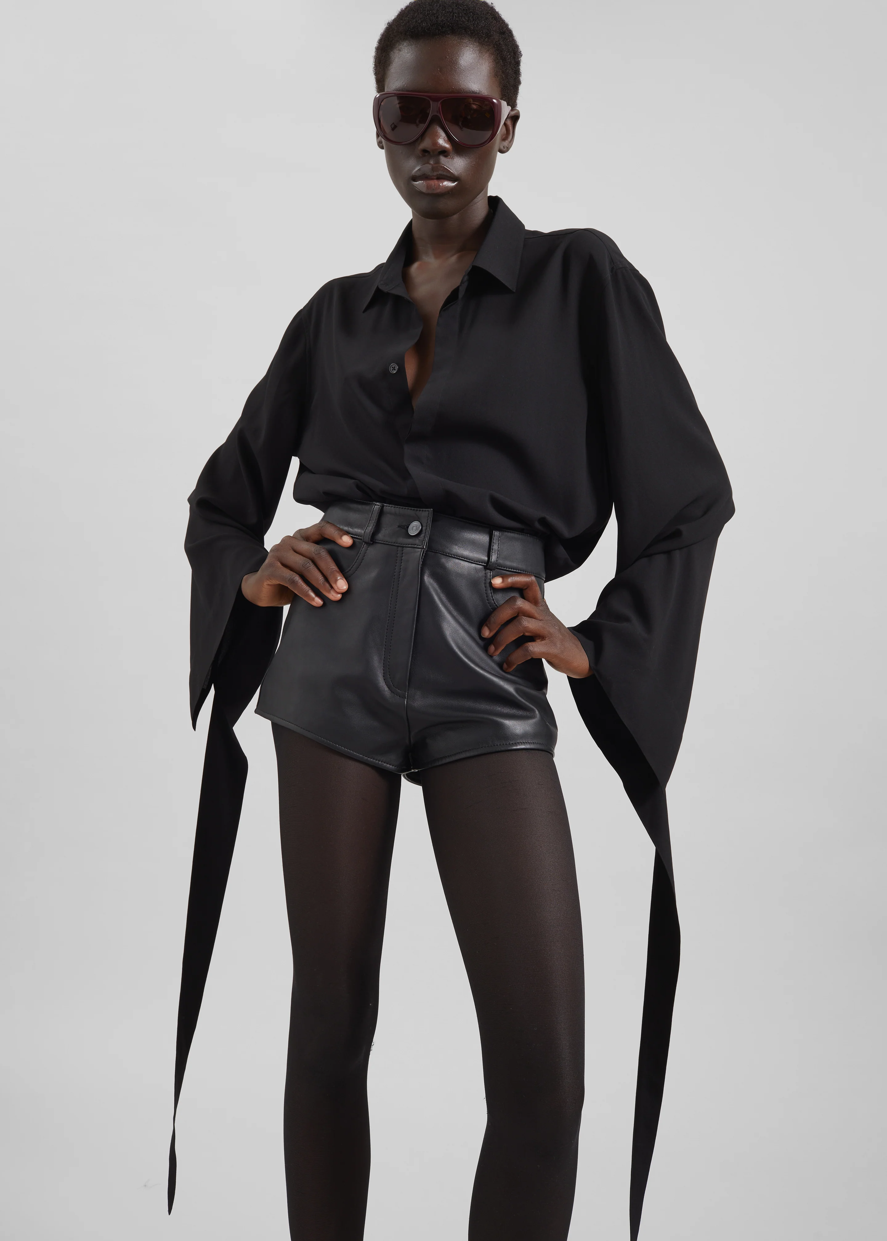 Verlin Sheer Chiffon Tie Cuff Shirt - Black - Image 11