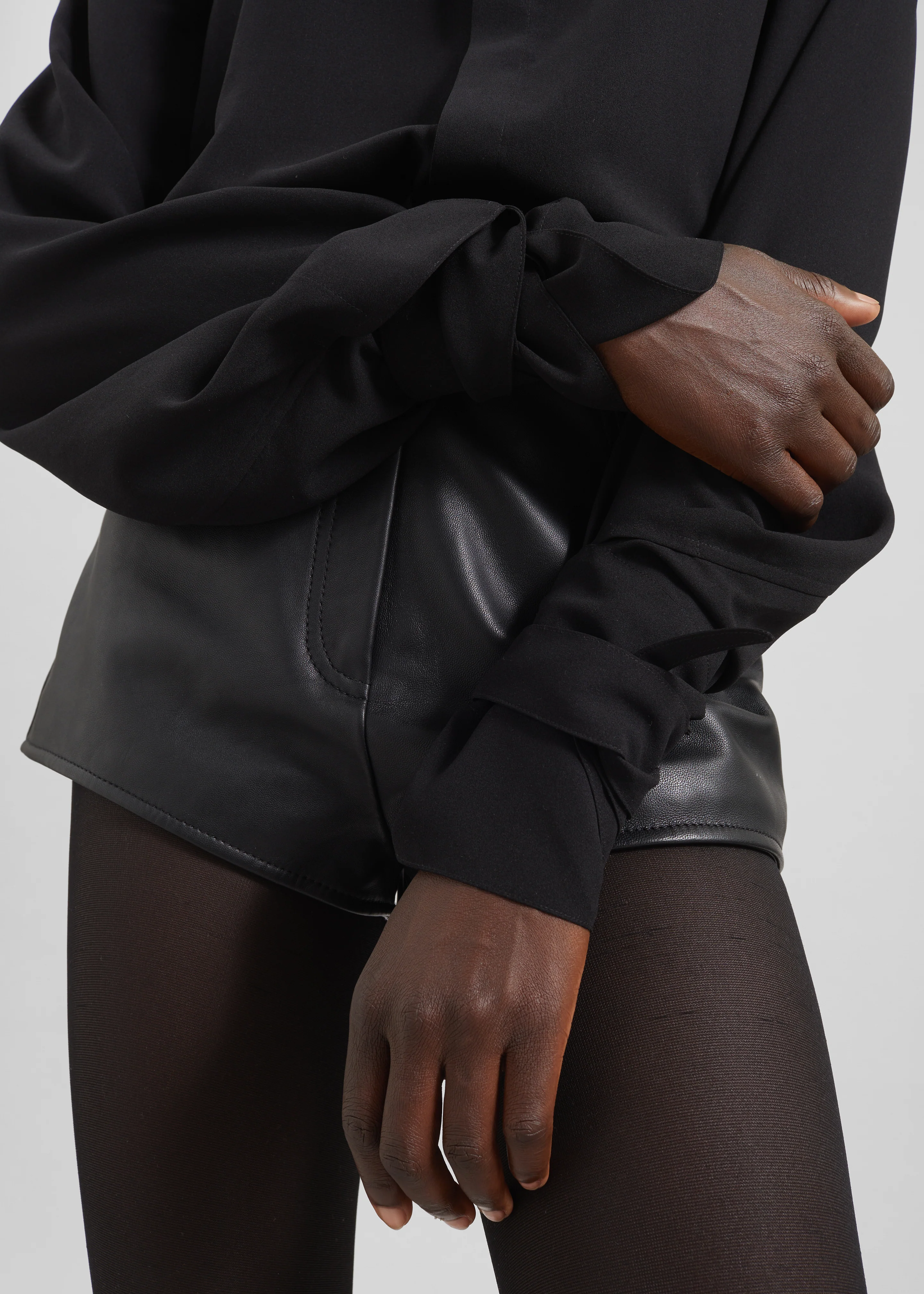 Verlin Sheer Chiffon Tie Cuff Shirt - Black - Image 12