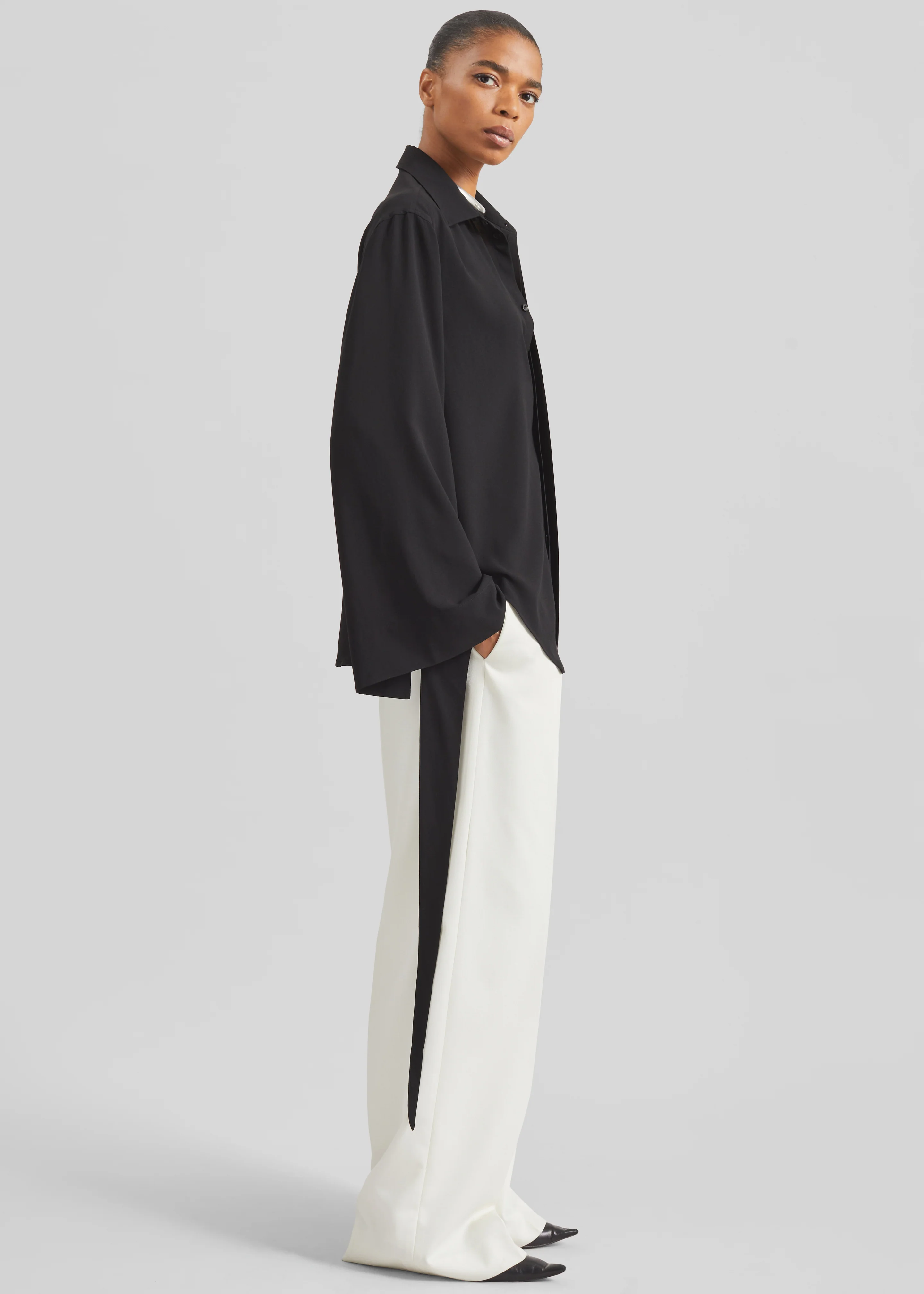 Verlin Sheer Chiffon Tie Cuff Shirt - Black - Image 13