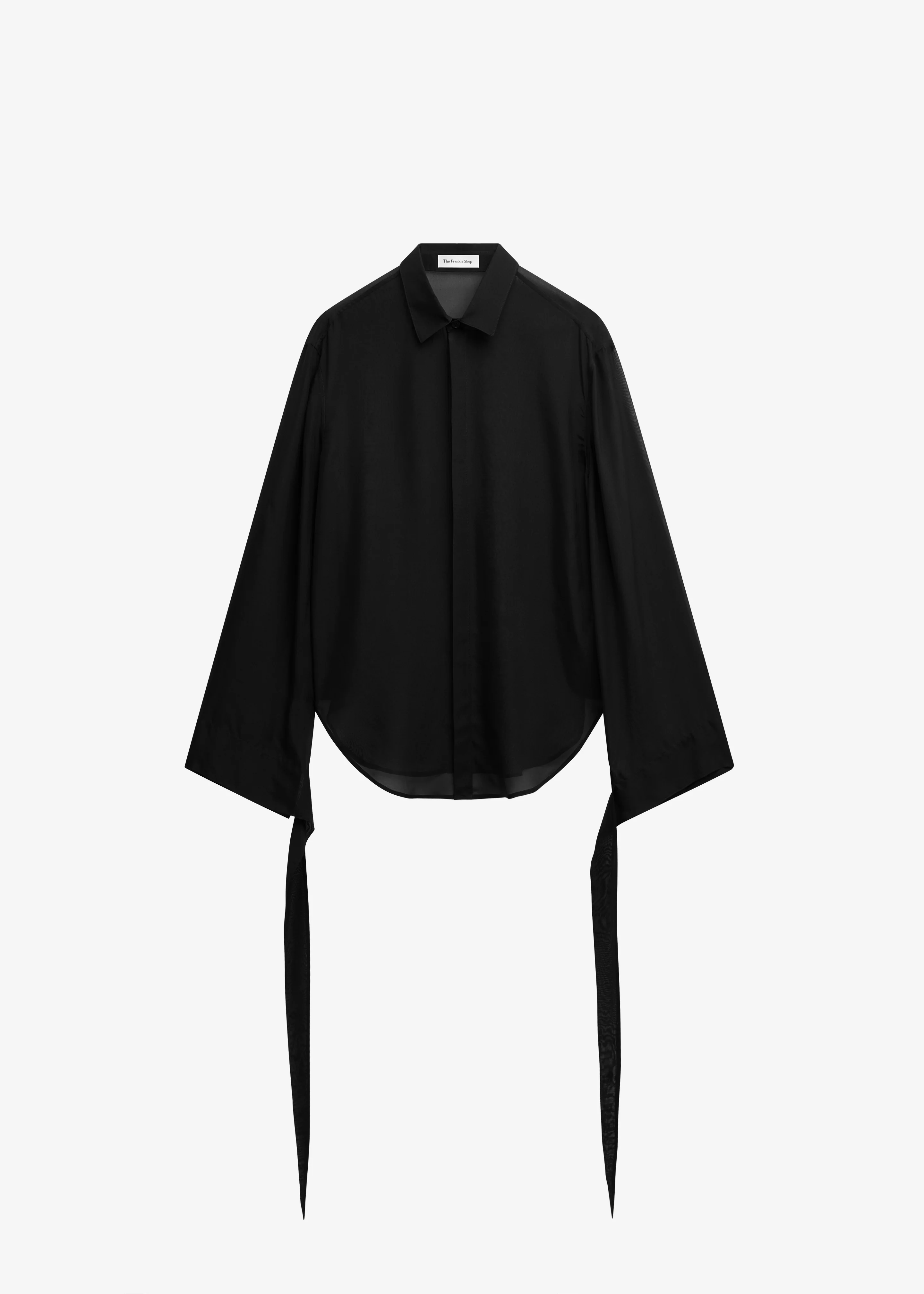 Verlin Sheer Chiffon Tie Cuff Shirt - Black - Image 14