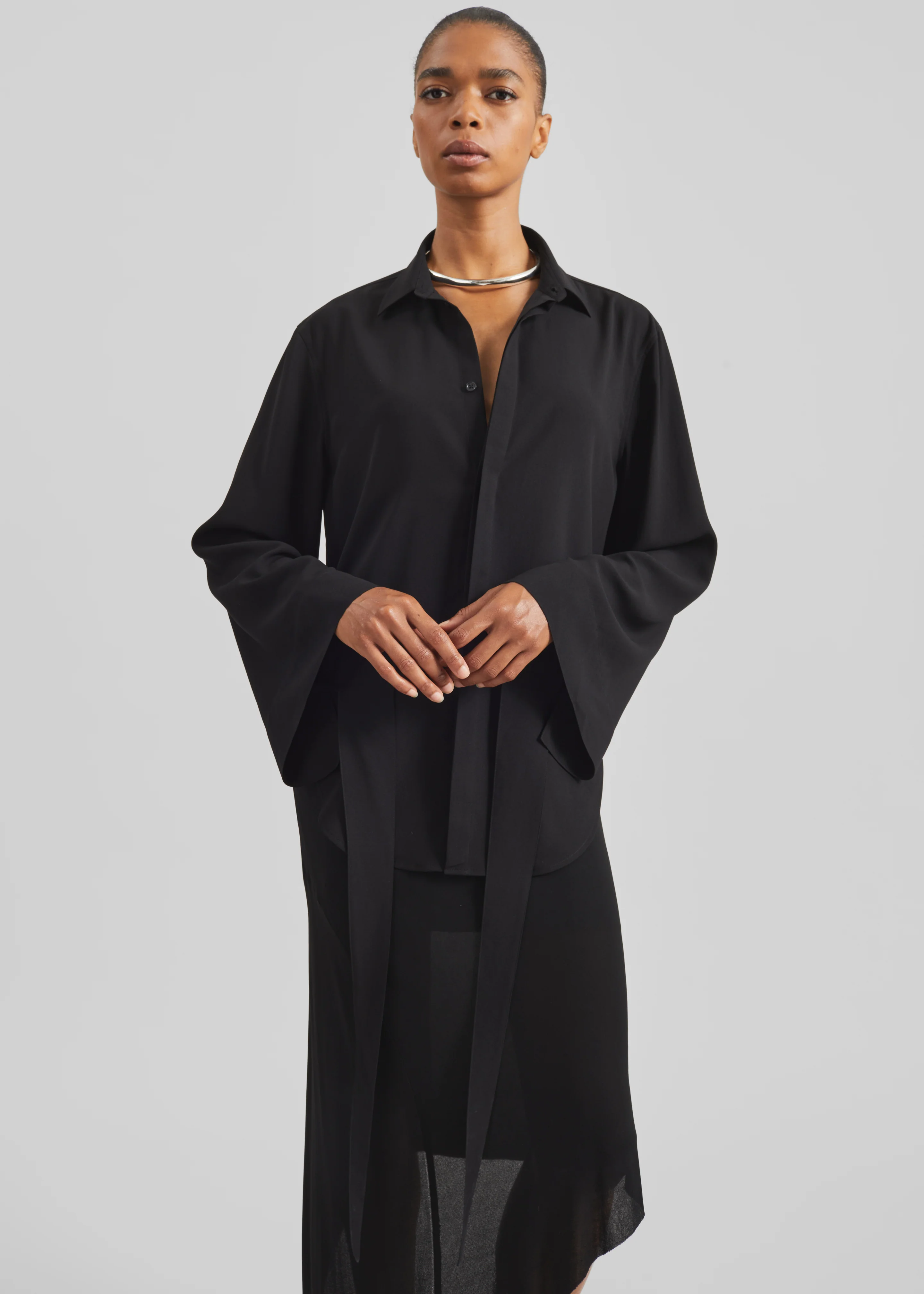 Verlin Sheer Chiffon Tie Cuff Shirt - Black - Image 2