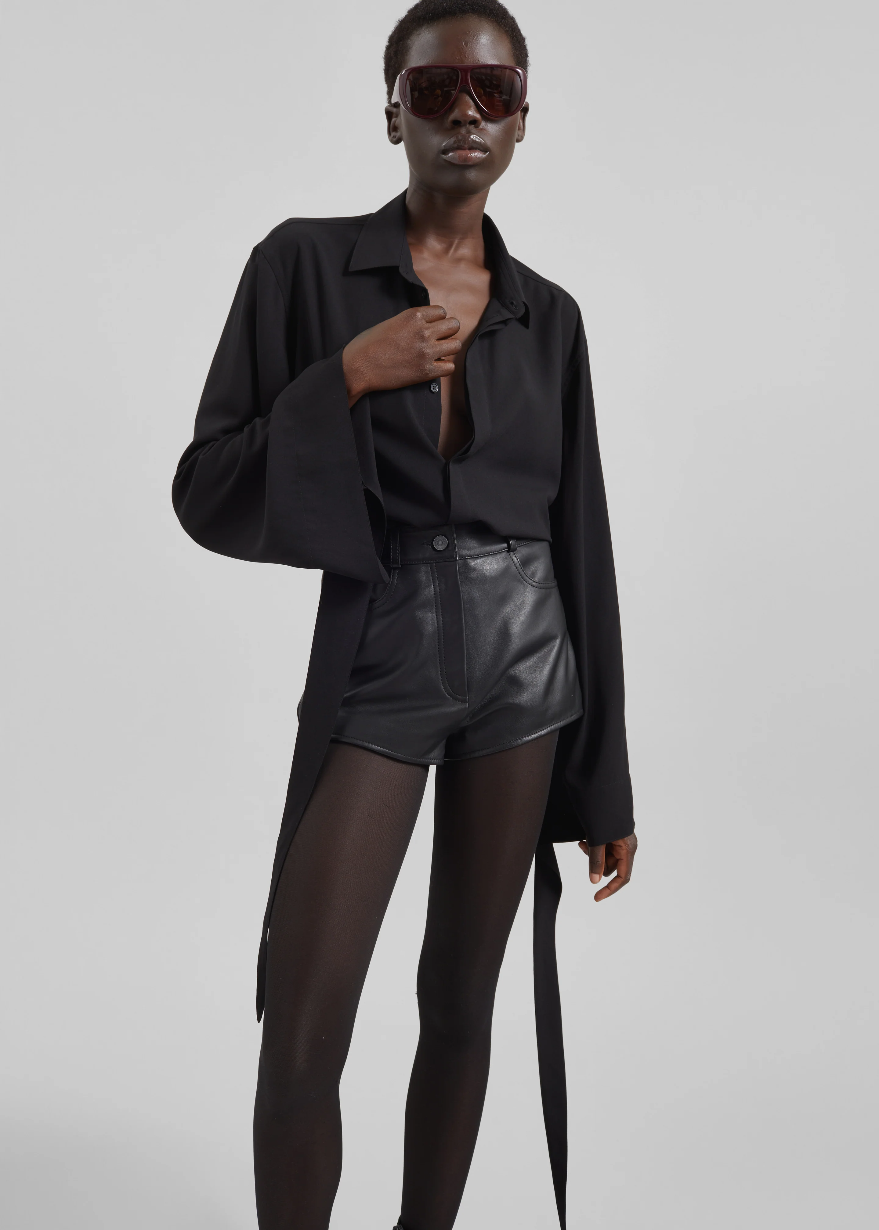 Verlin Sheer Chiffon Tie Cuff Shirt - Black - Image 8