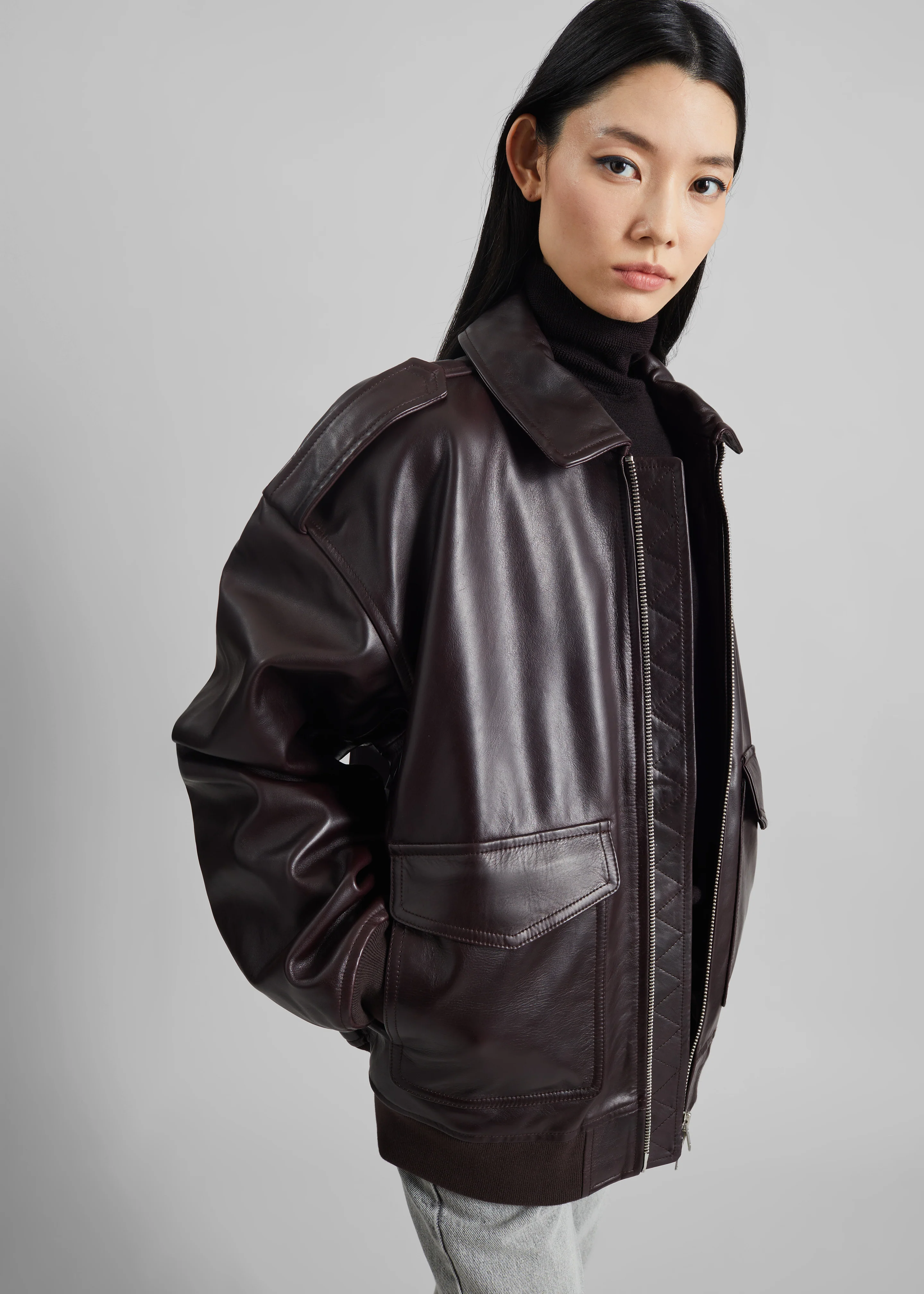 Viper Leather Jacket - Dark Plum - Image 15