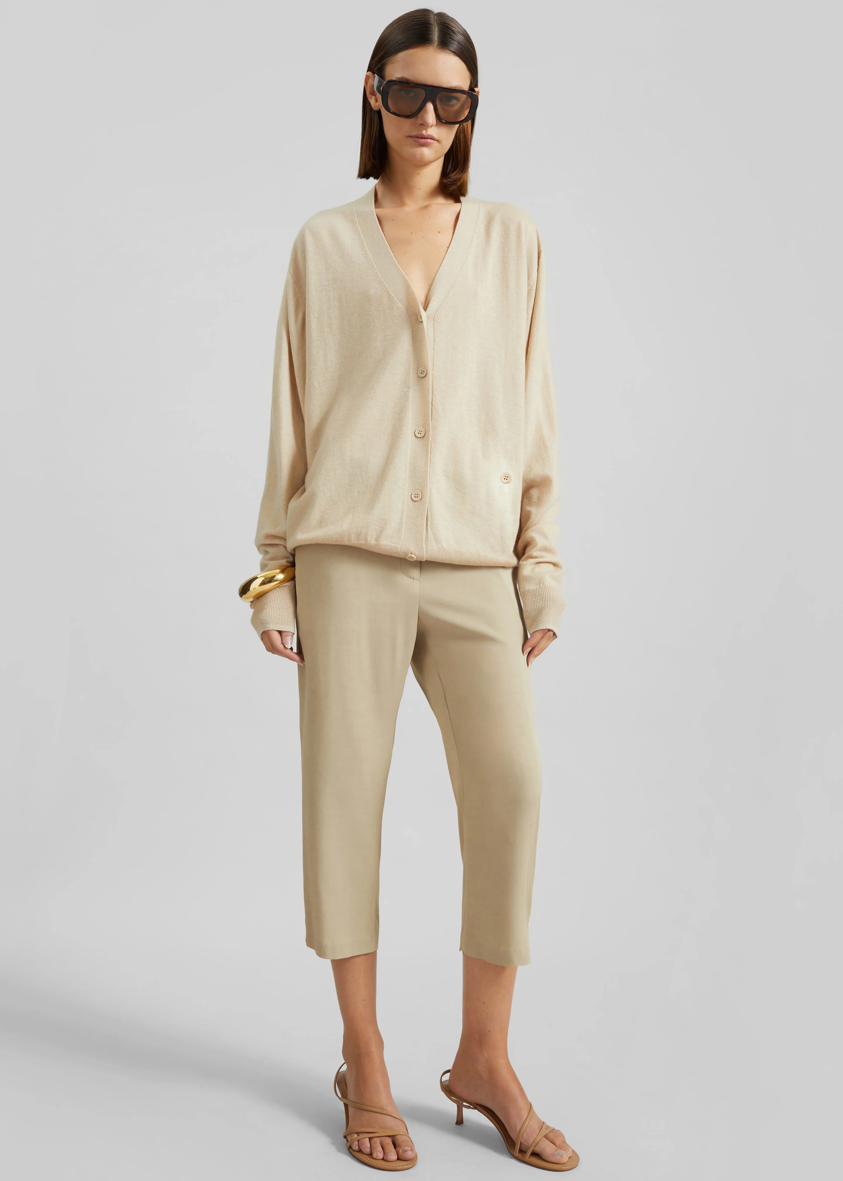 Zina V-Neck Cardigan - Beige - Image 5